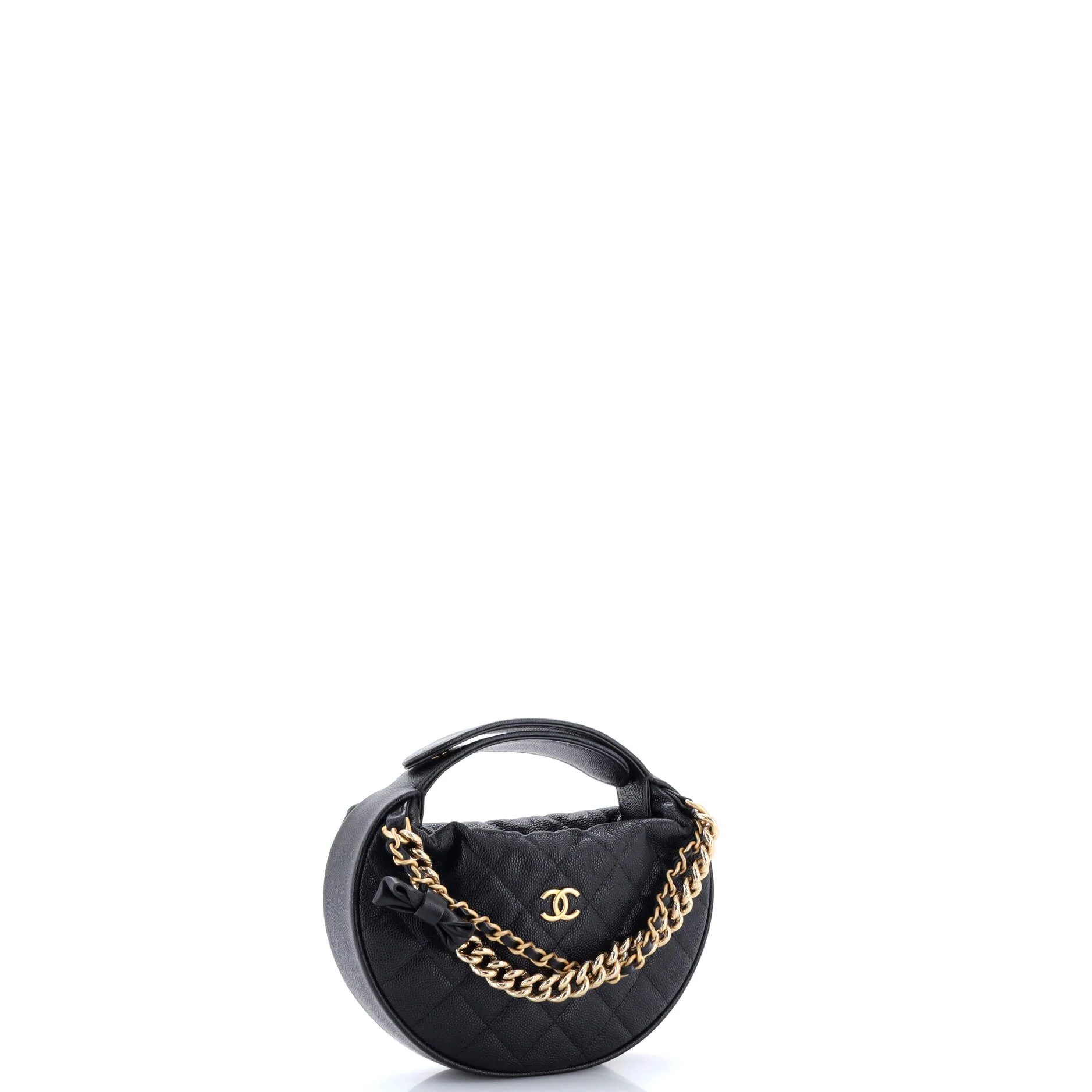 Double Chain Bow Hobo Pouch Quilted Caviar Mini - Image 2