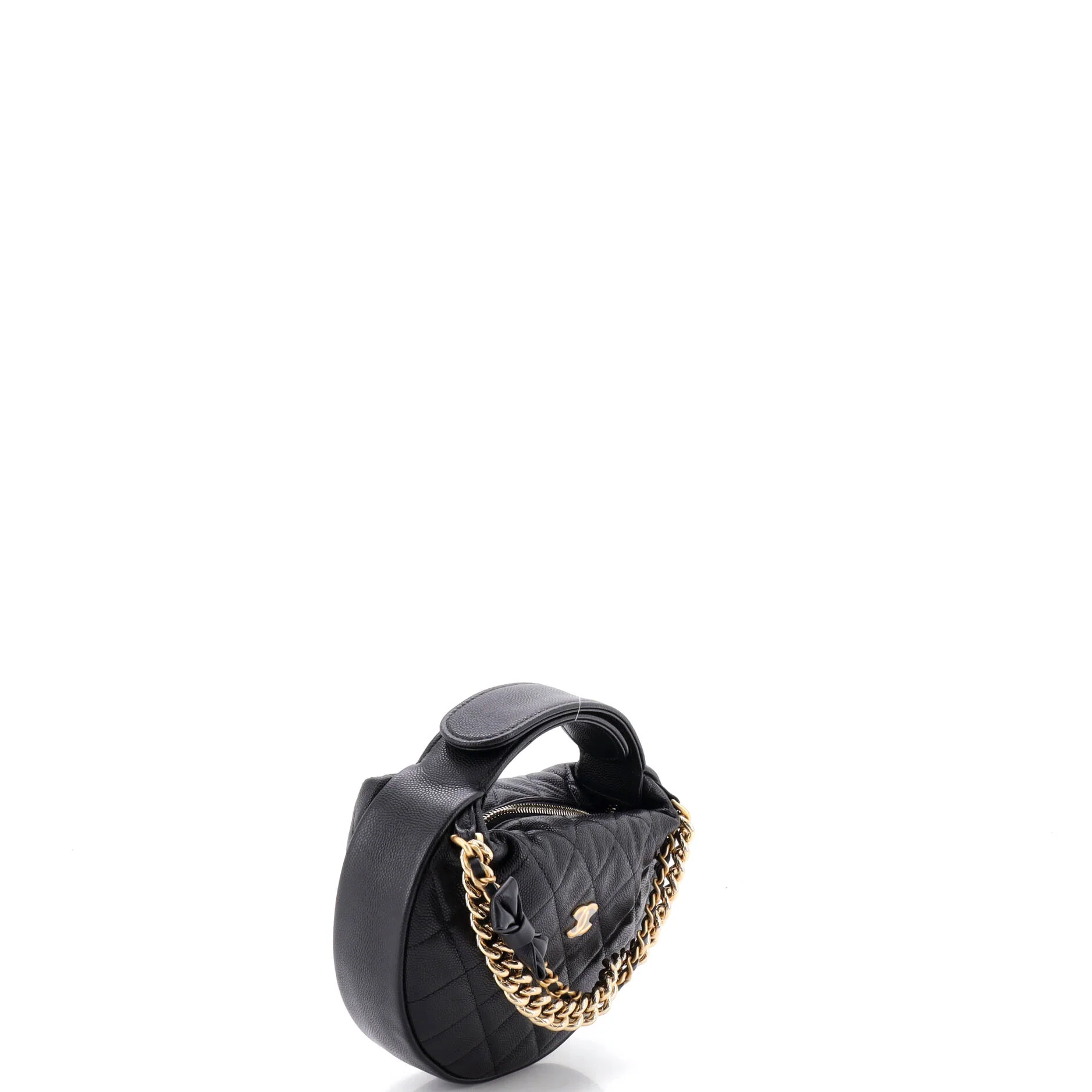 Double Chain Bow Hobo Pouch Quilted Caviar Mini - Image 2