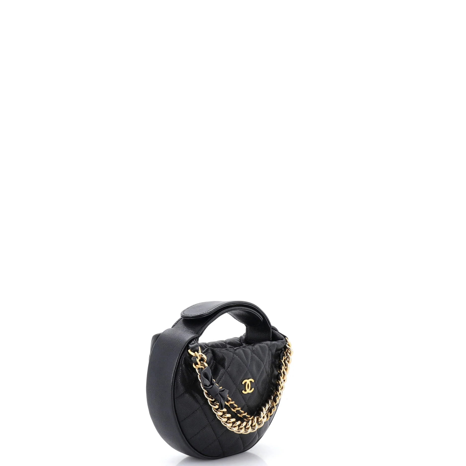 Double Chain Bow Hobo Pouch Quilted Caviar Mini - Image 2
