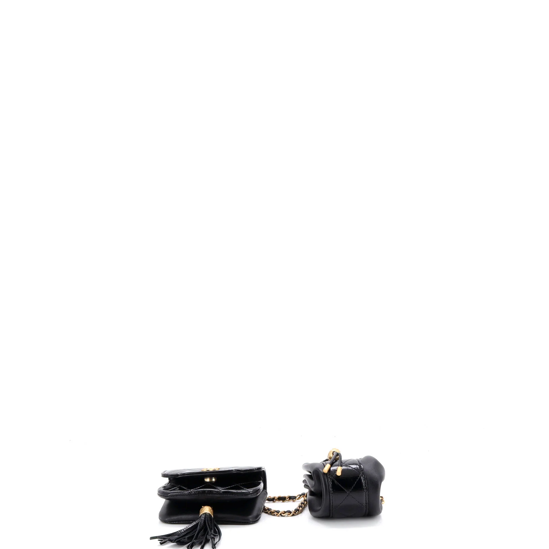 Double Pouch Chain Belt Bag Quilted Shiny Lambskin - Image 4