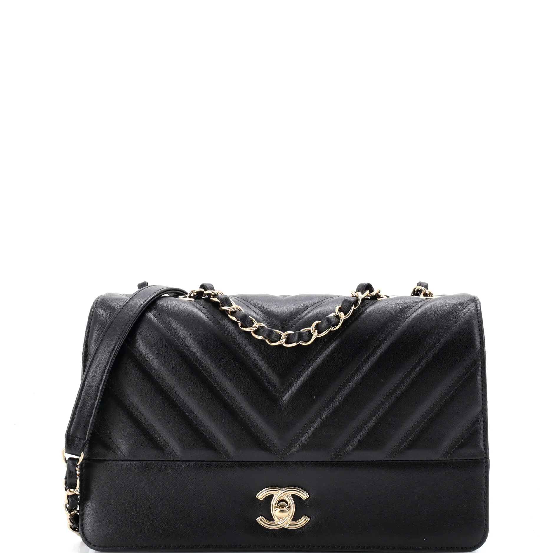 Double Stitch Full Flap Bag Chevron Lambskin Medium