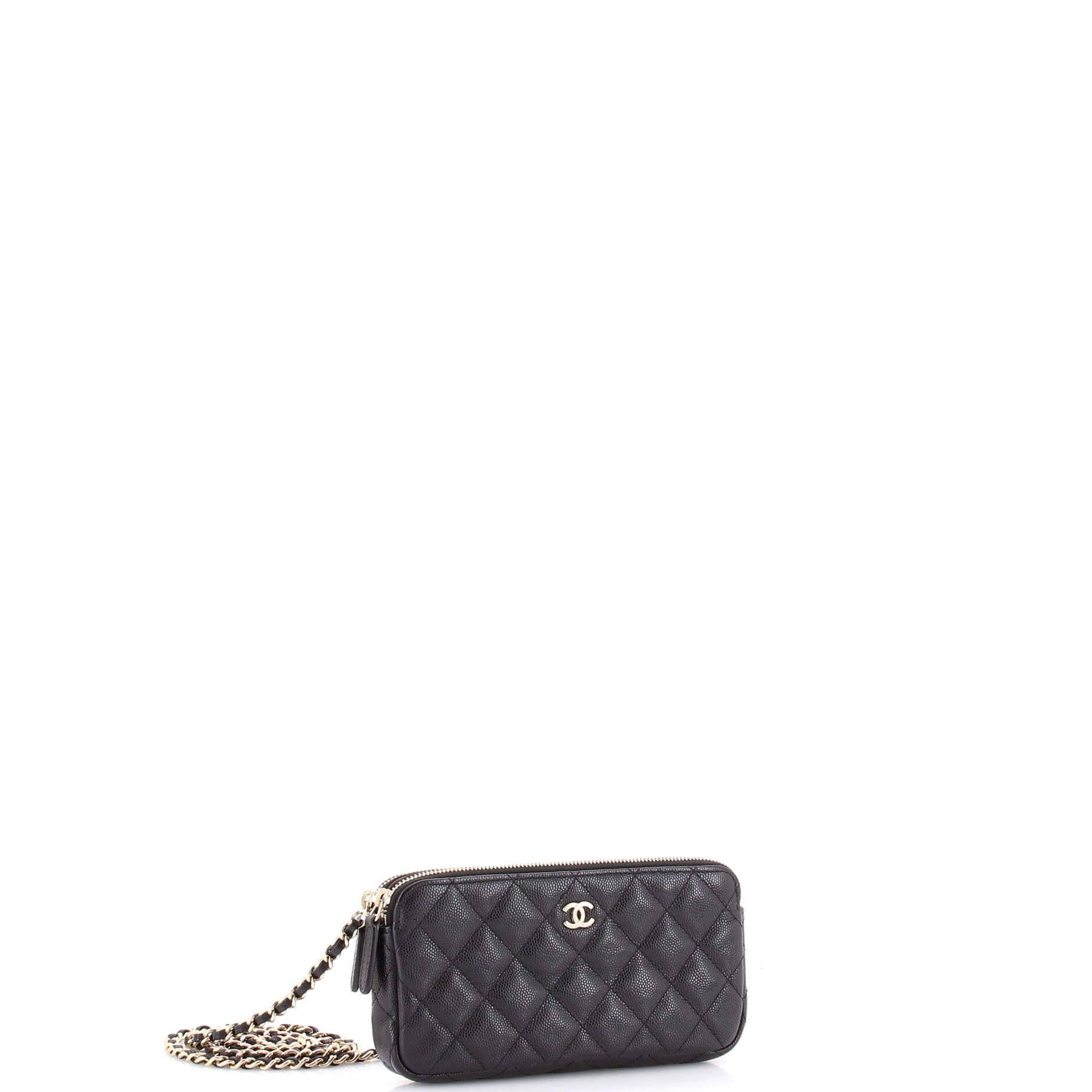 Double Zip Clutch with Chain Quilted Iridescent Caviar - Image 2