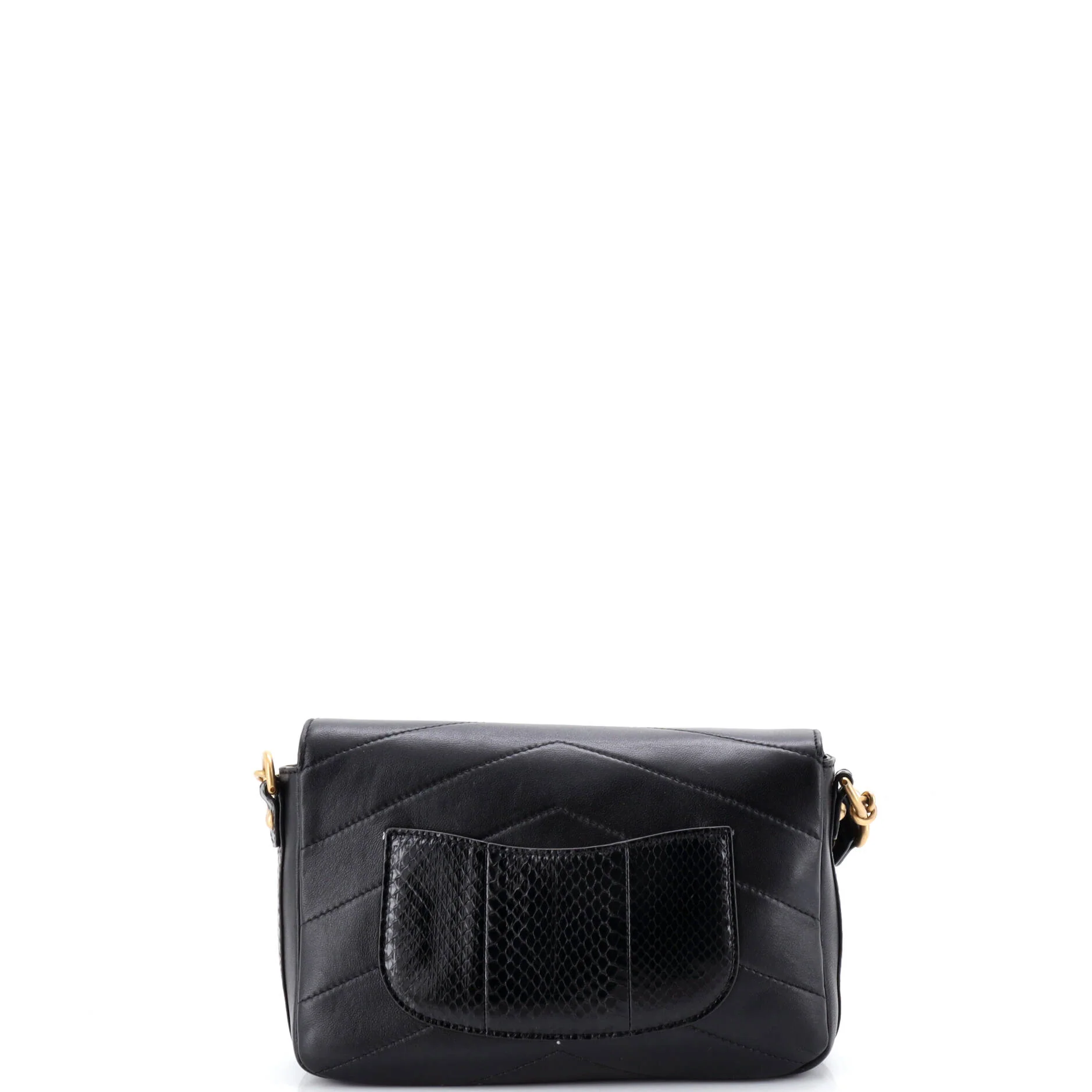 Elaphe Chain Double Flap Bag Chevron Calfskin with Snakeskin Mini - Image 3