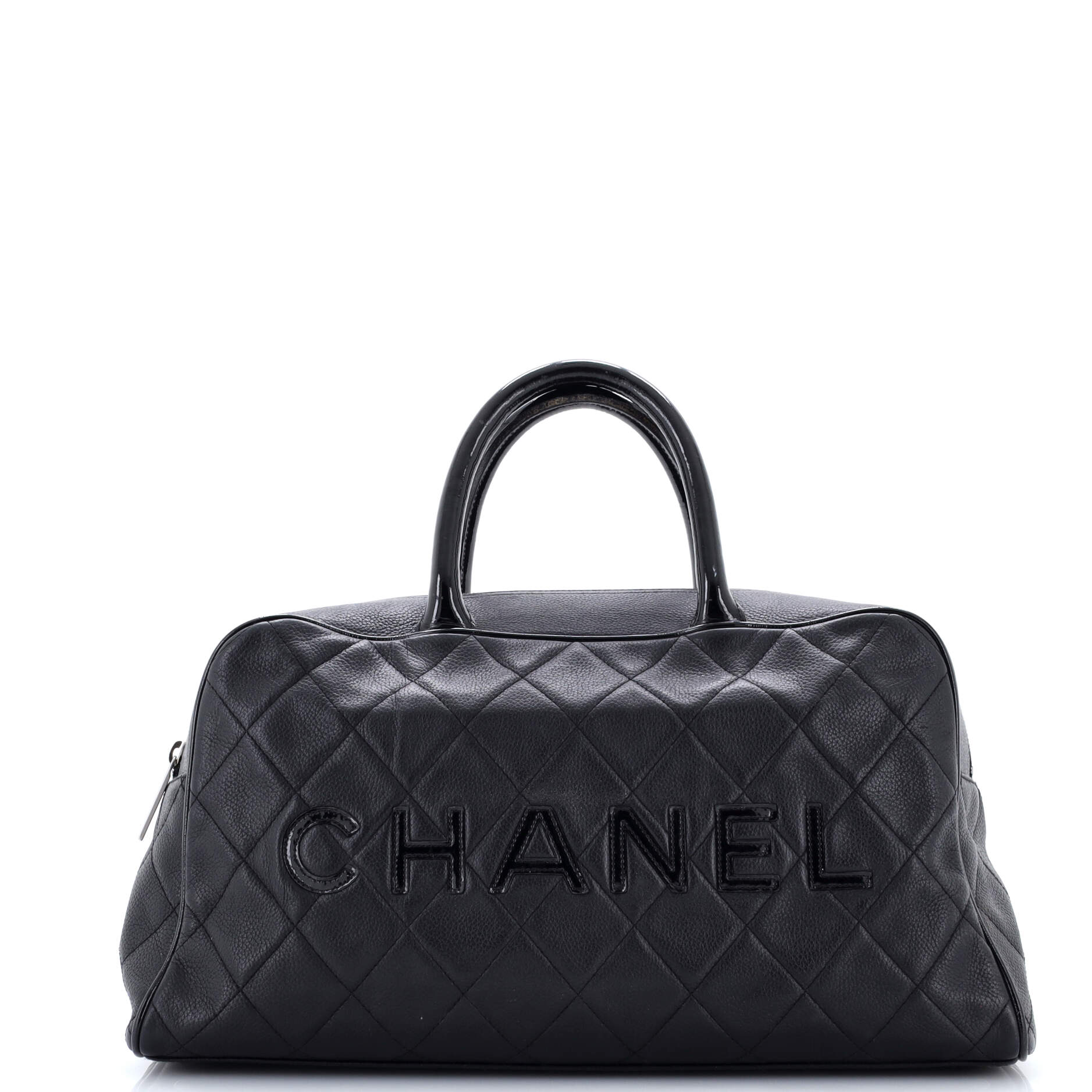 Embossed Logo Bowler Bag Quilted Leather Medium