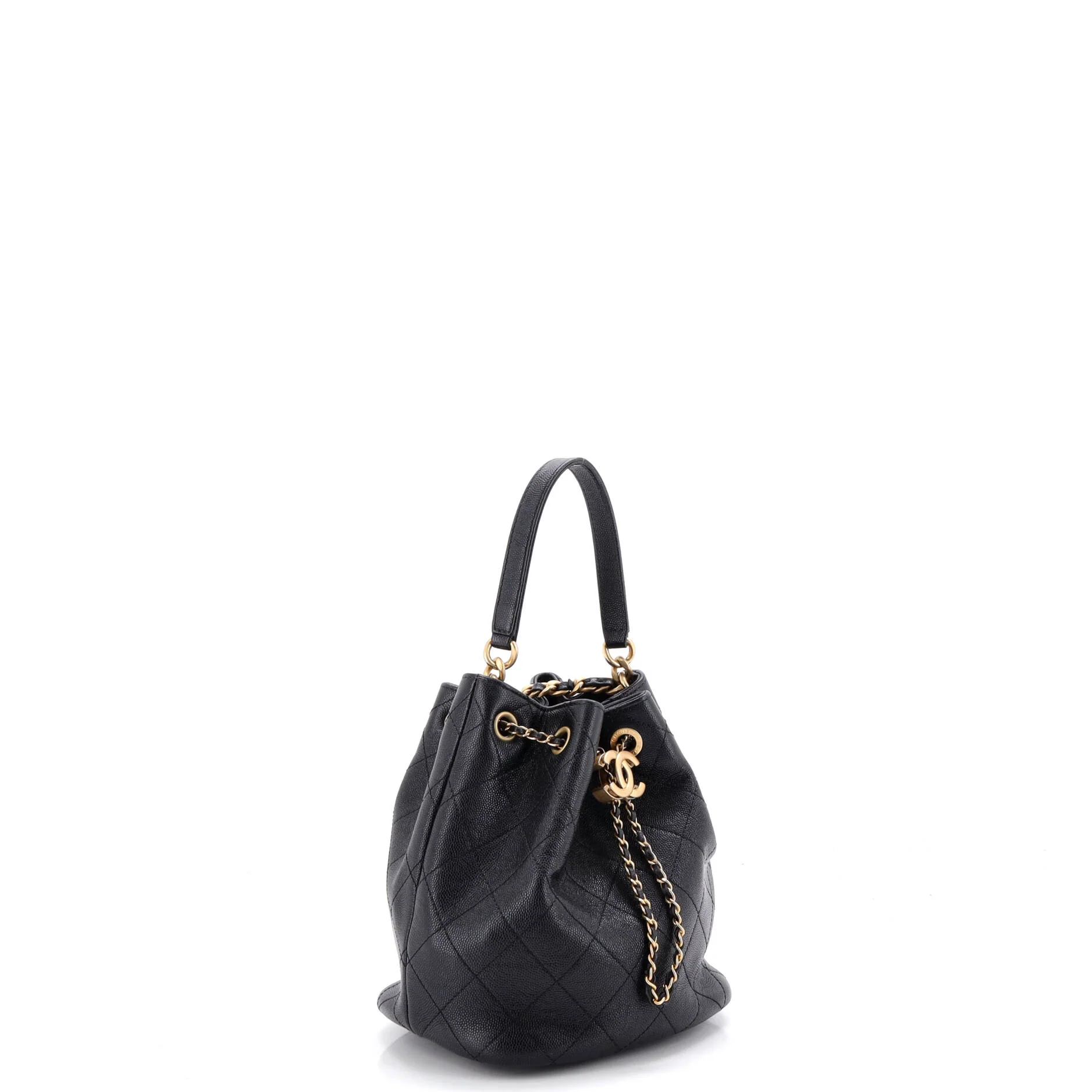 Fashion Therapy Drawstring Bucket Bag Quilted Caviar Small - Image 3