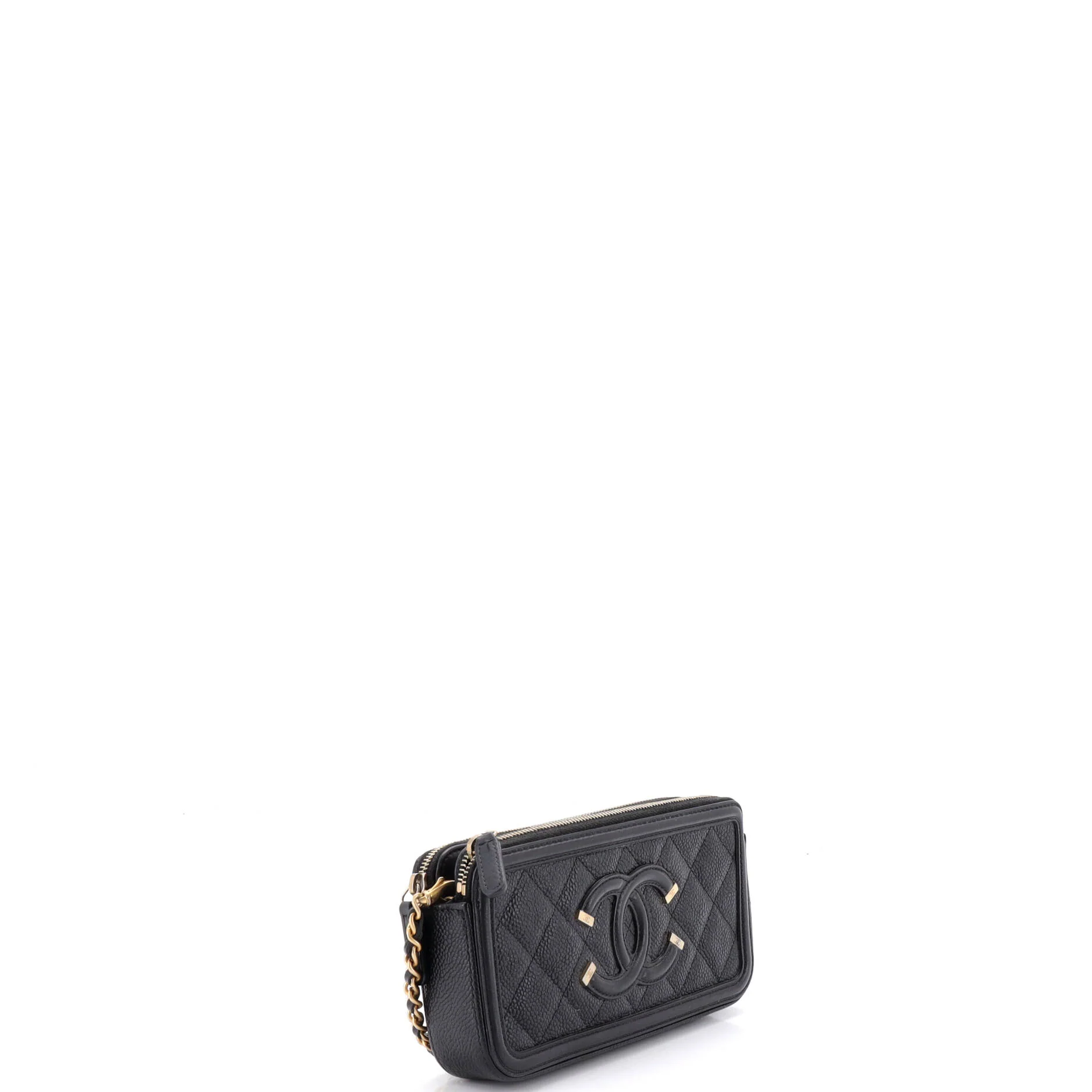 Filigree Double Zip Clutch with Chain Quilted Caviar - Image 2