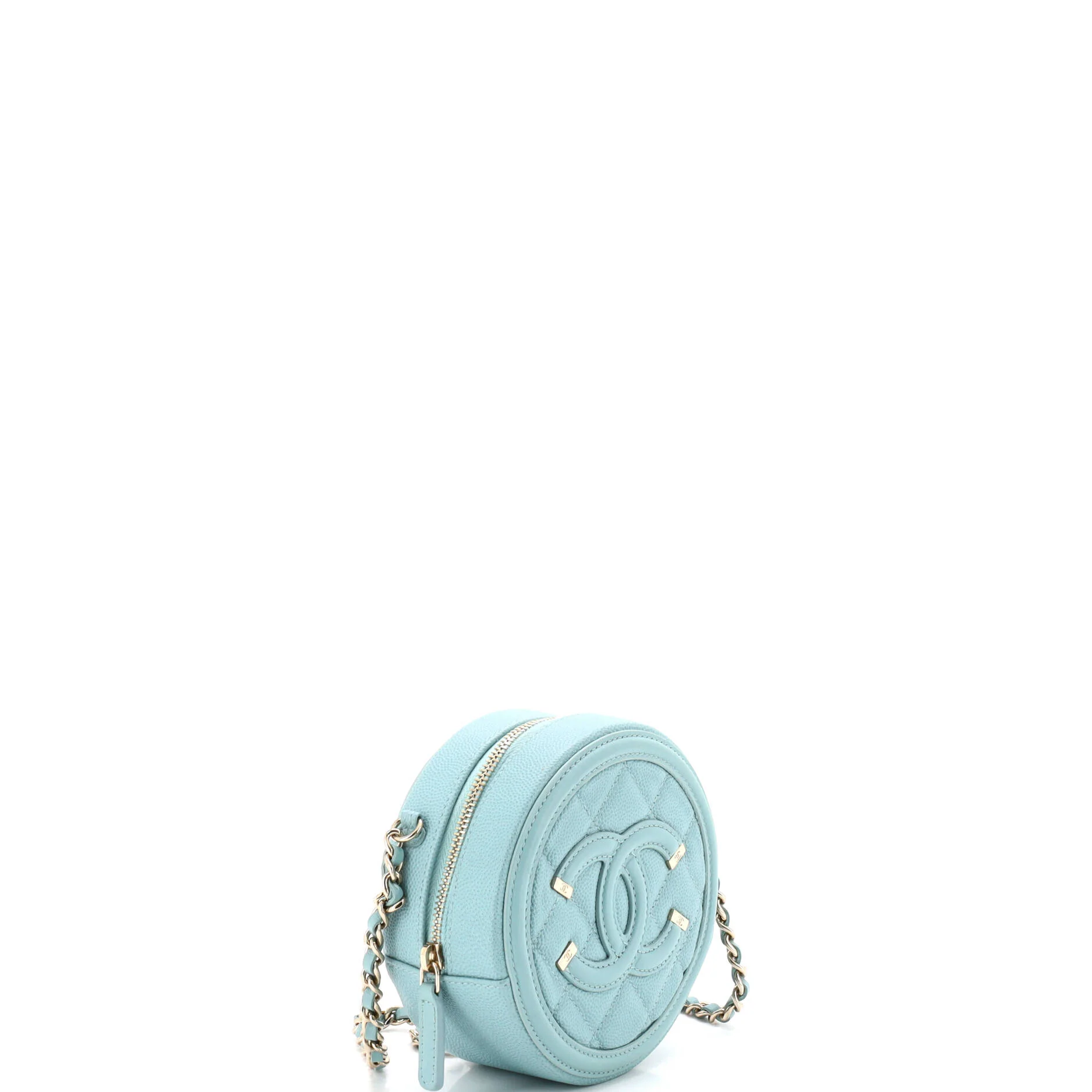 Filigree Round Clutch with Chain Quilted Caviar Mini - Image 3