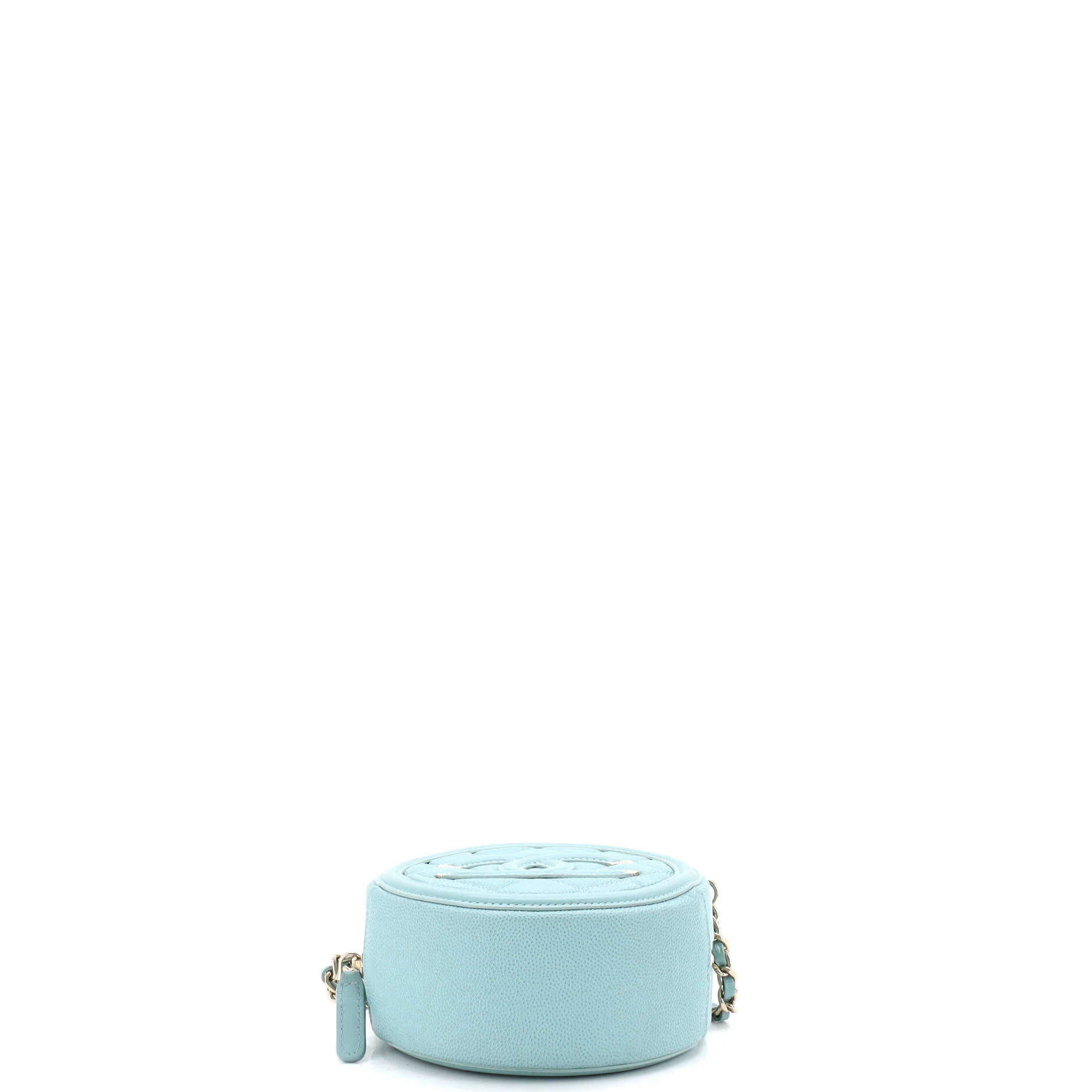Filigree Round Clutch with Chain Quilted Caviar Mini - Image 5