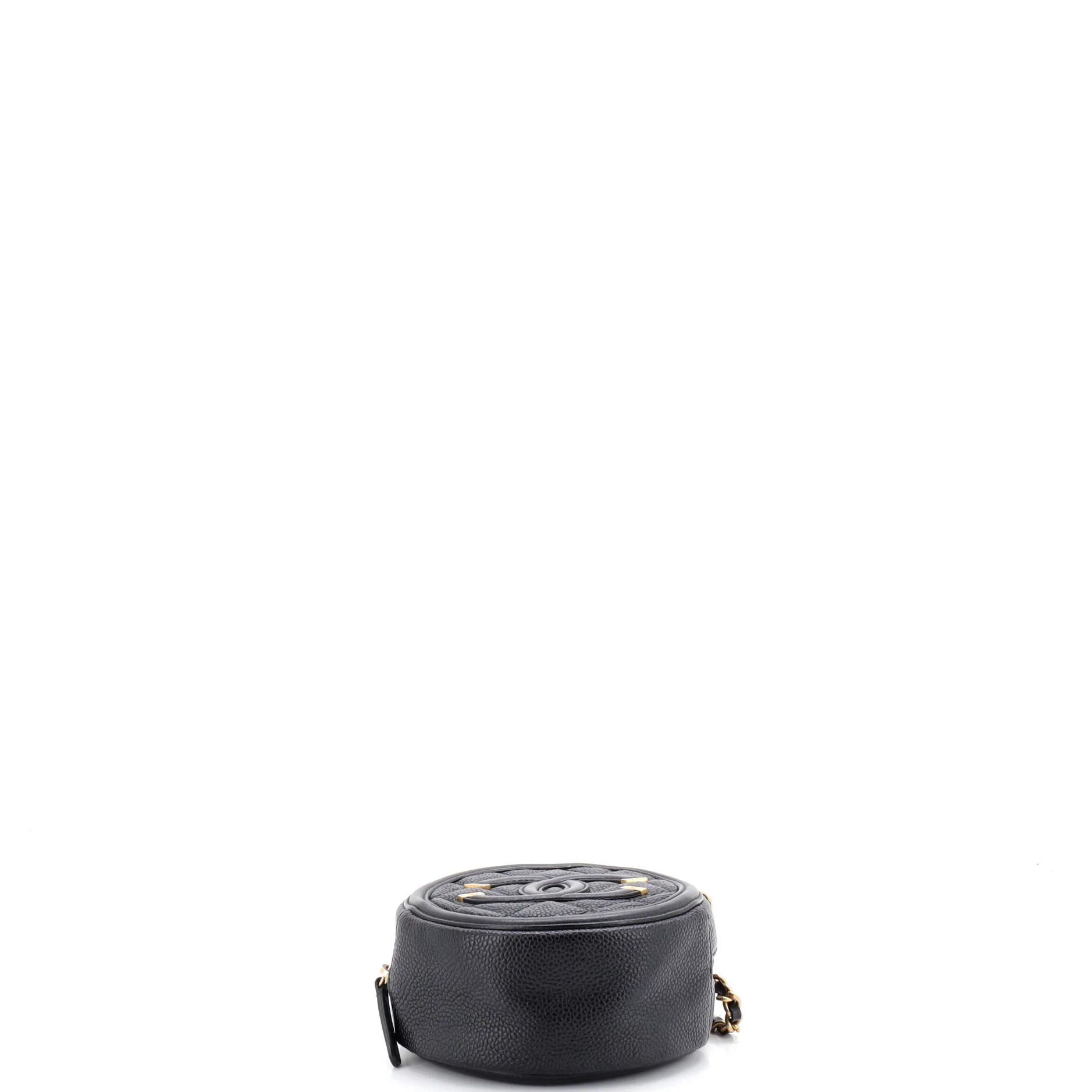 Filigree Round Clutch with Chain Quilted Caviar Mini - Image 4