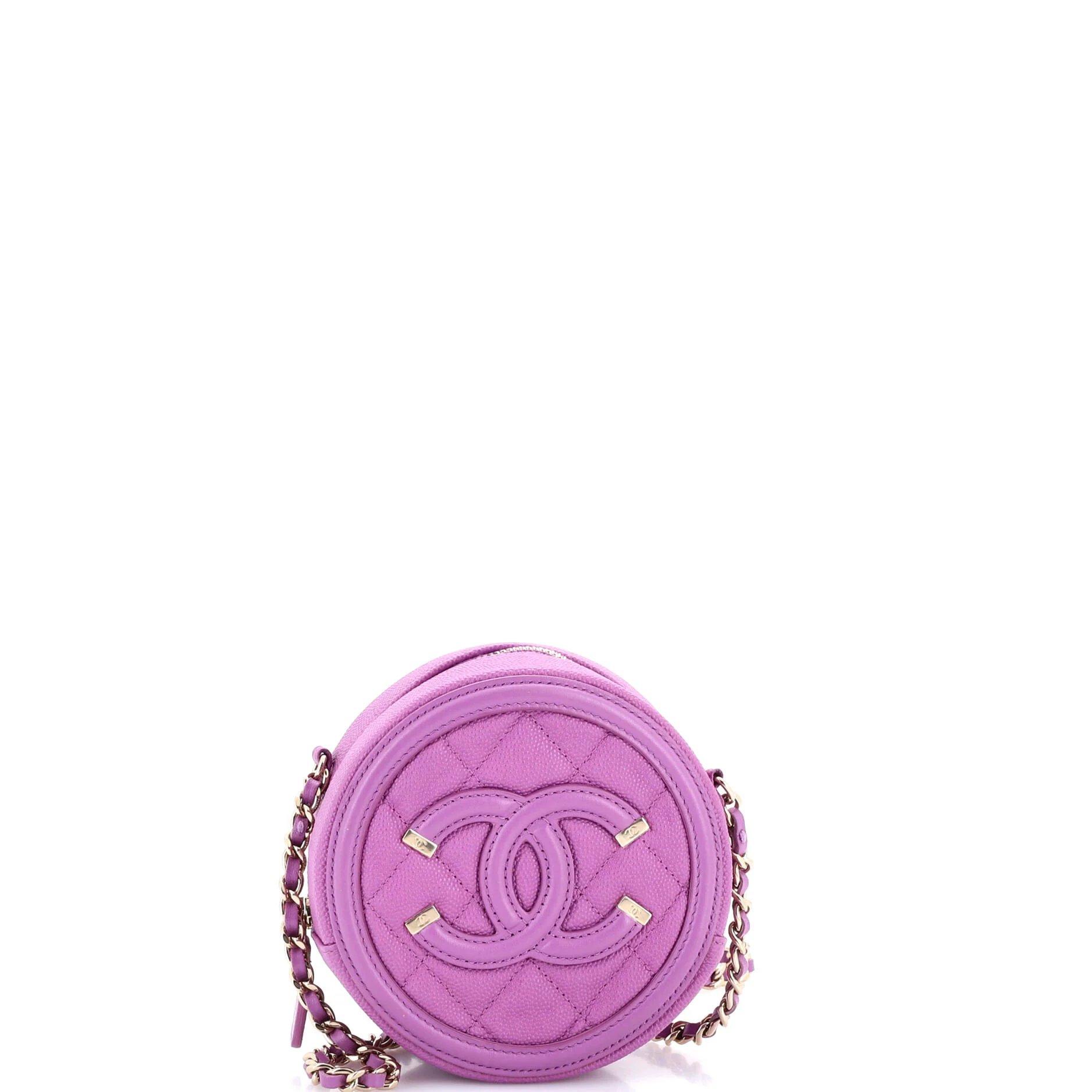 Filigree Round Clutch with Chain Quilted Caviar Mini