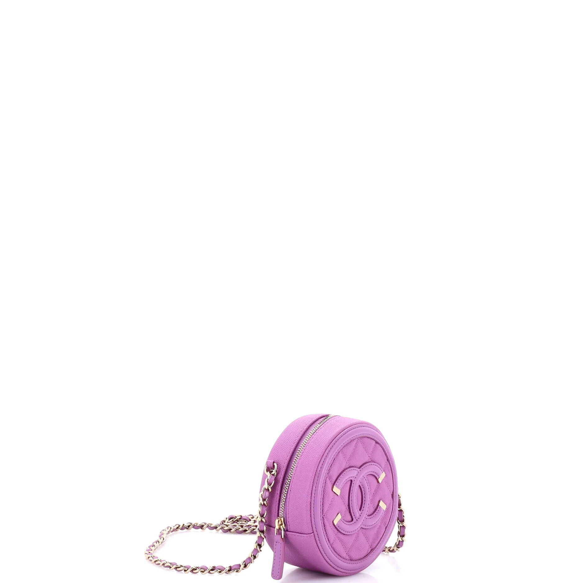 Filigree Round Clutch with Chain Quilted Caviar Mini - Image 3