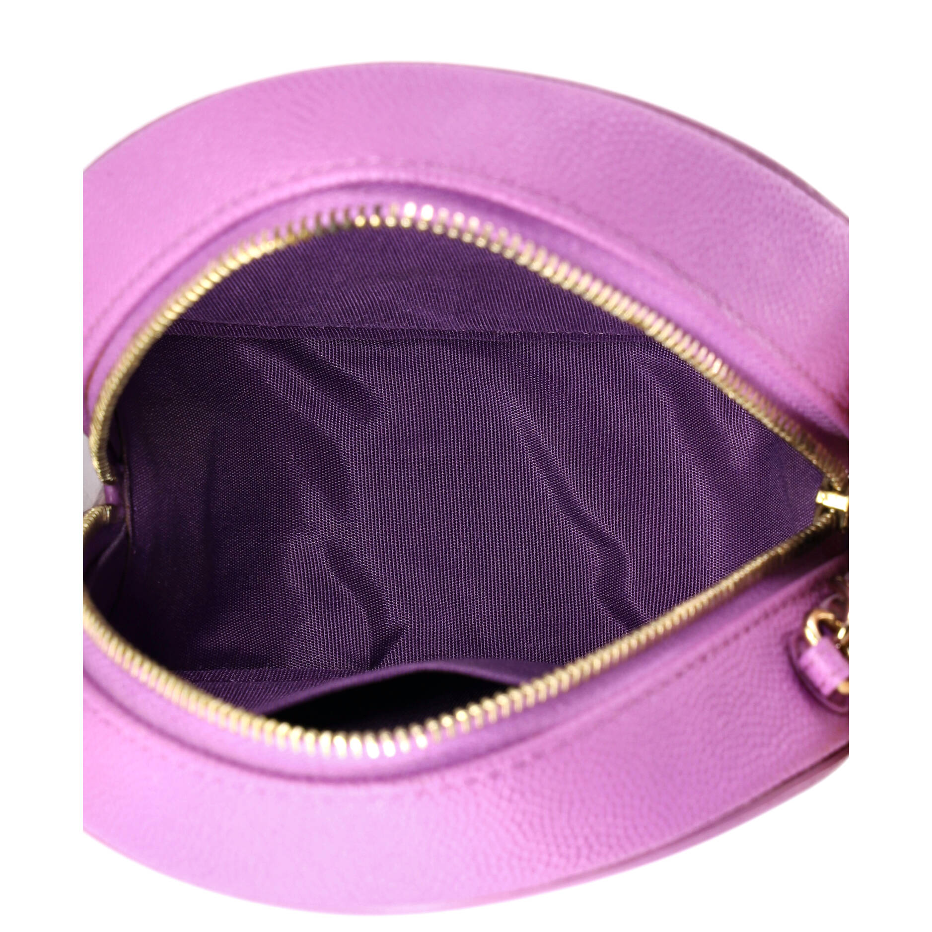 Filigree Round Clutch with Chain Quilted Caviar Mini - Image 6