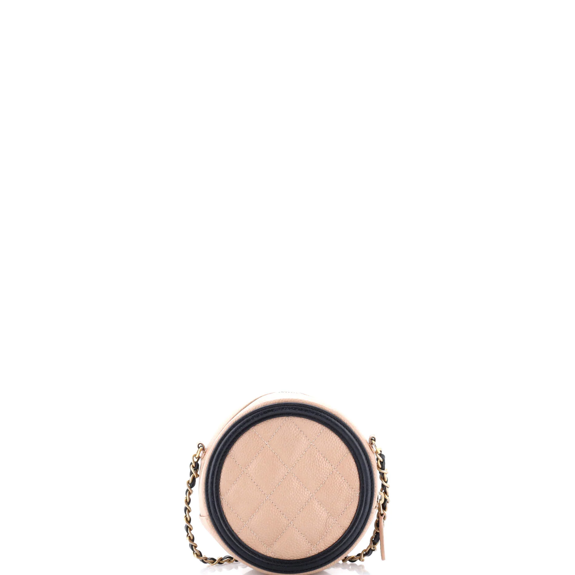 Filigree Round Clutch with Chain Quilted Caviar Mini - Image 4