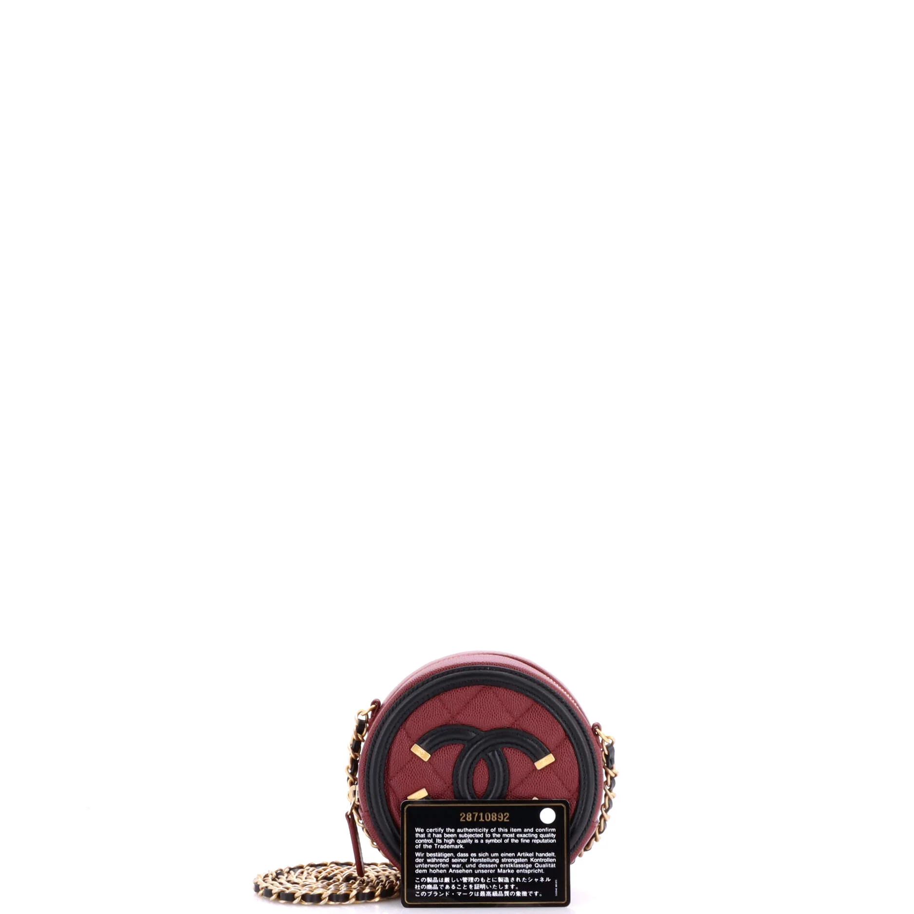 Filigree Round Clutch with Chain Quilted Caviar Mini - Image 2
