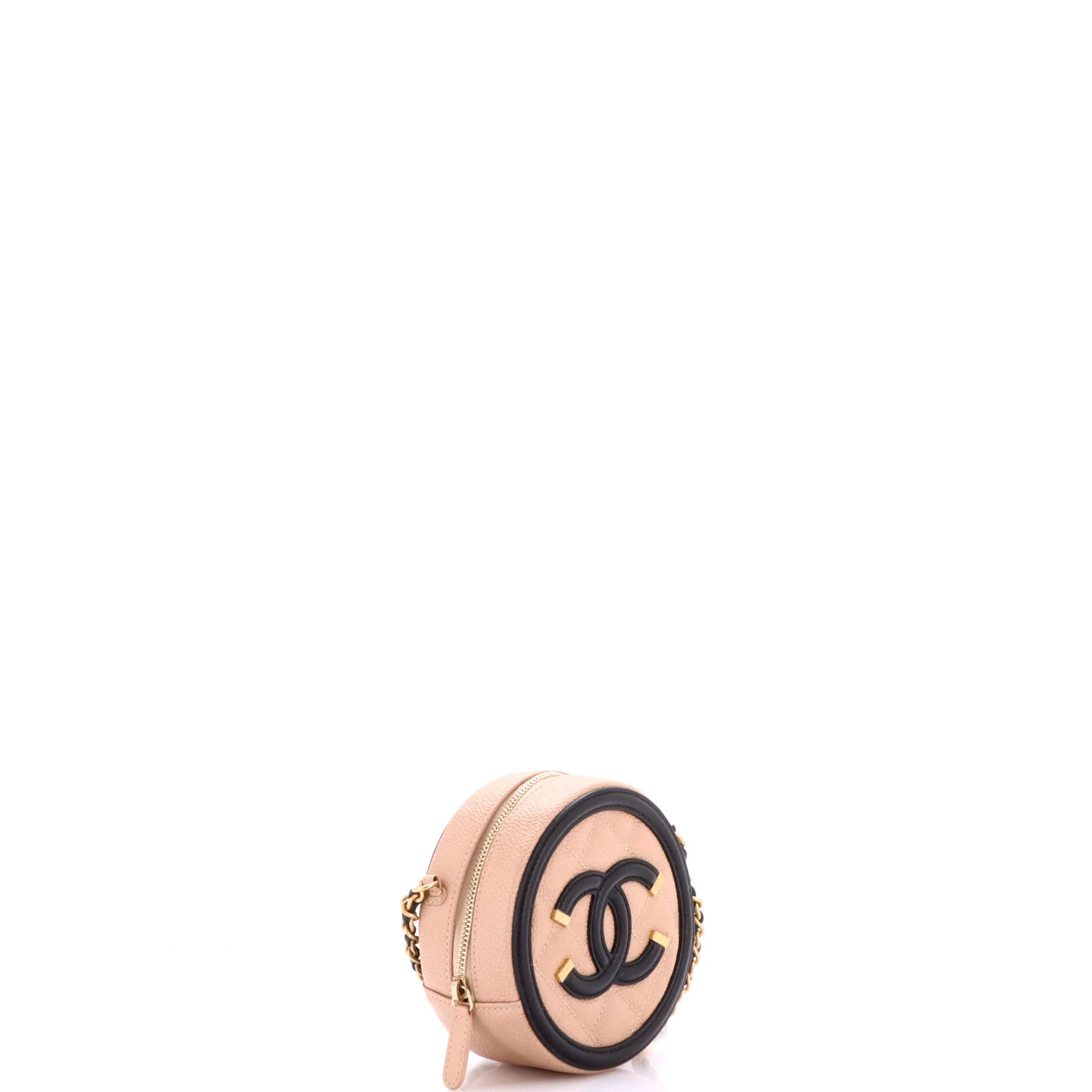Filigree Round Clutch with Chain Quilted Caviar Mini - Image 2