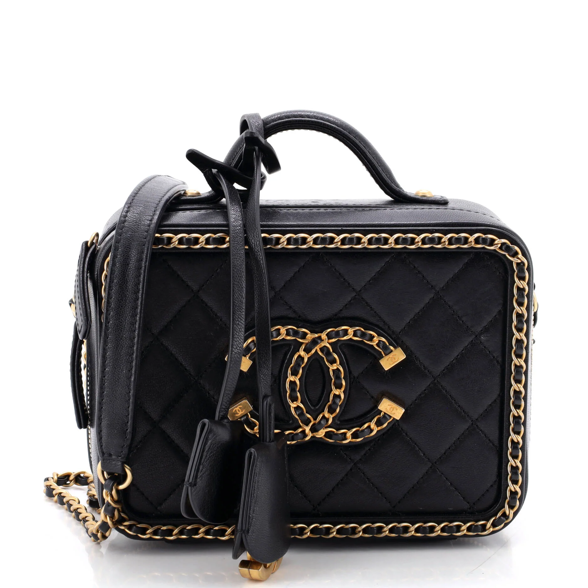 Filigree Vanity Case Quilted Goatskin with Chain Detail Small