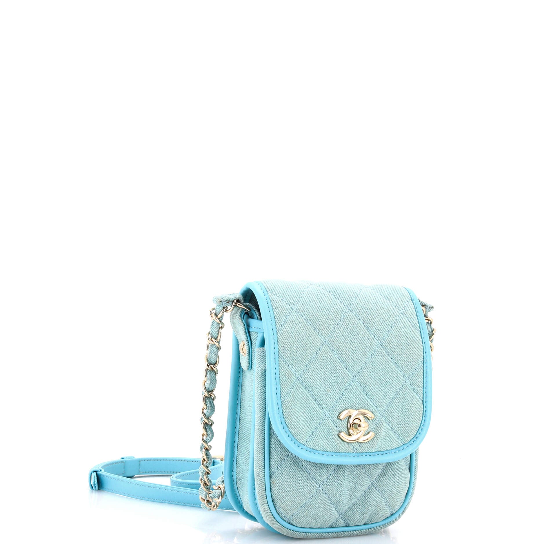 Flap Clutch with Chain Quilted Denim Mini - Image 2