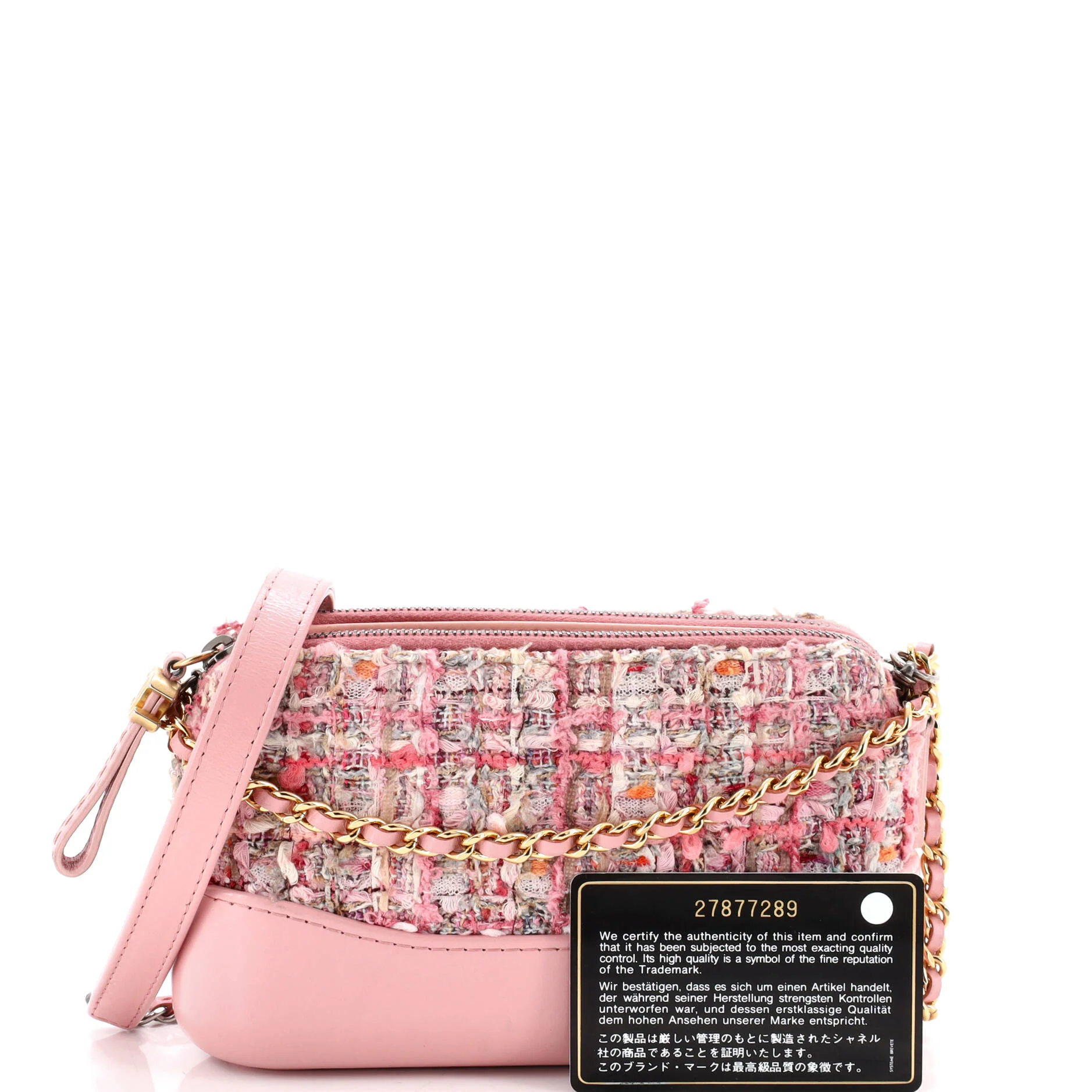 Gabrielle Double Zip Clutch with Chain Quilted Tweed - Image 2