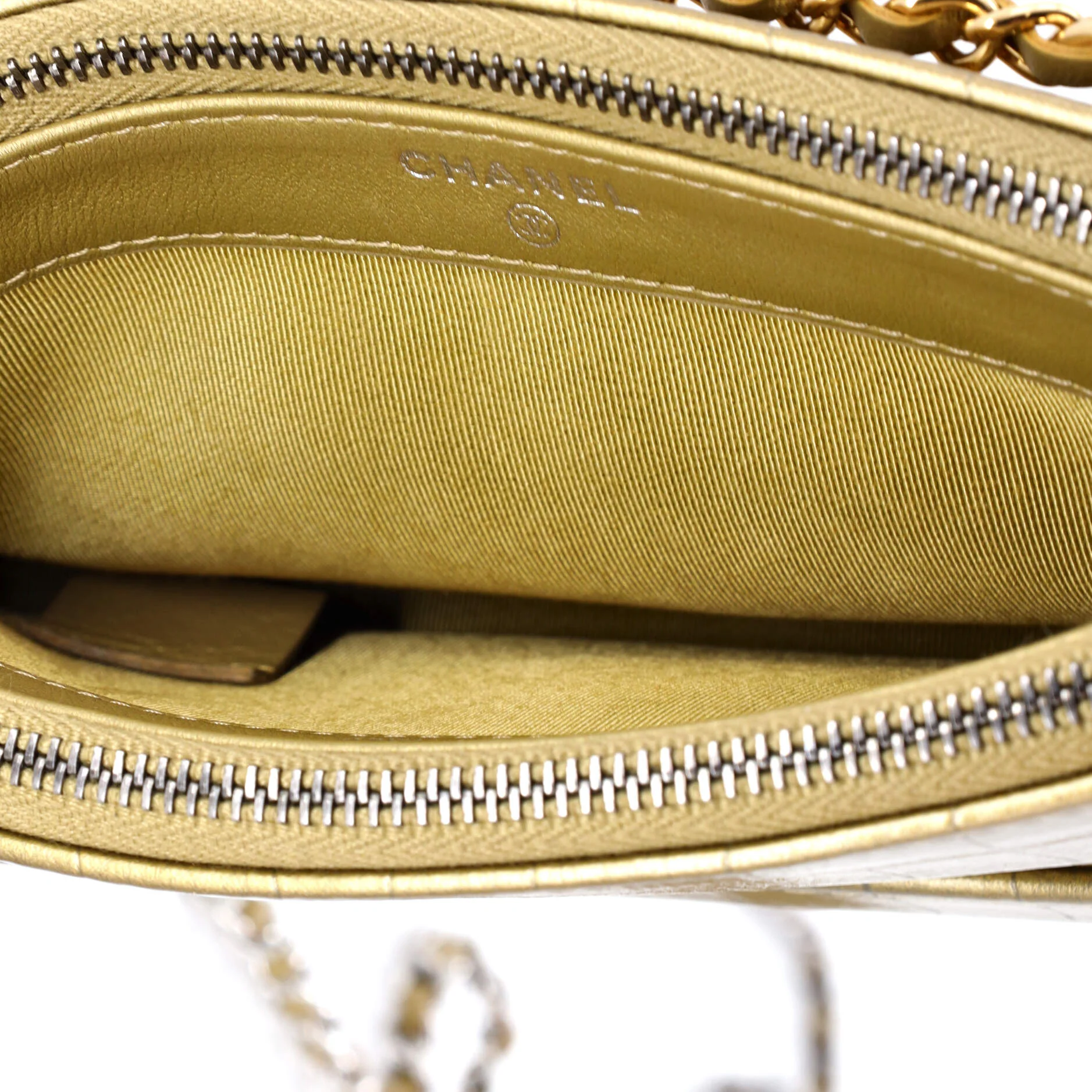 Gabrielle Logo Handle Double Zip Clutch with Chain Crocodile Embossed Calfskin - Image 6