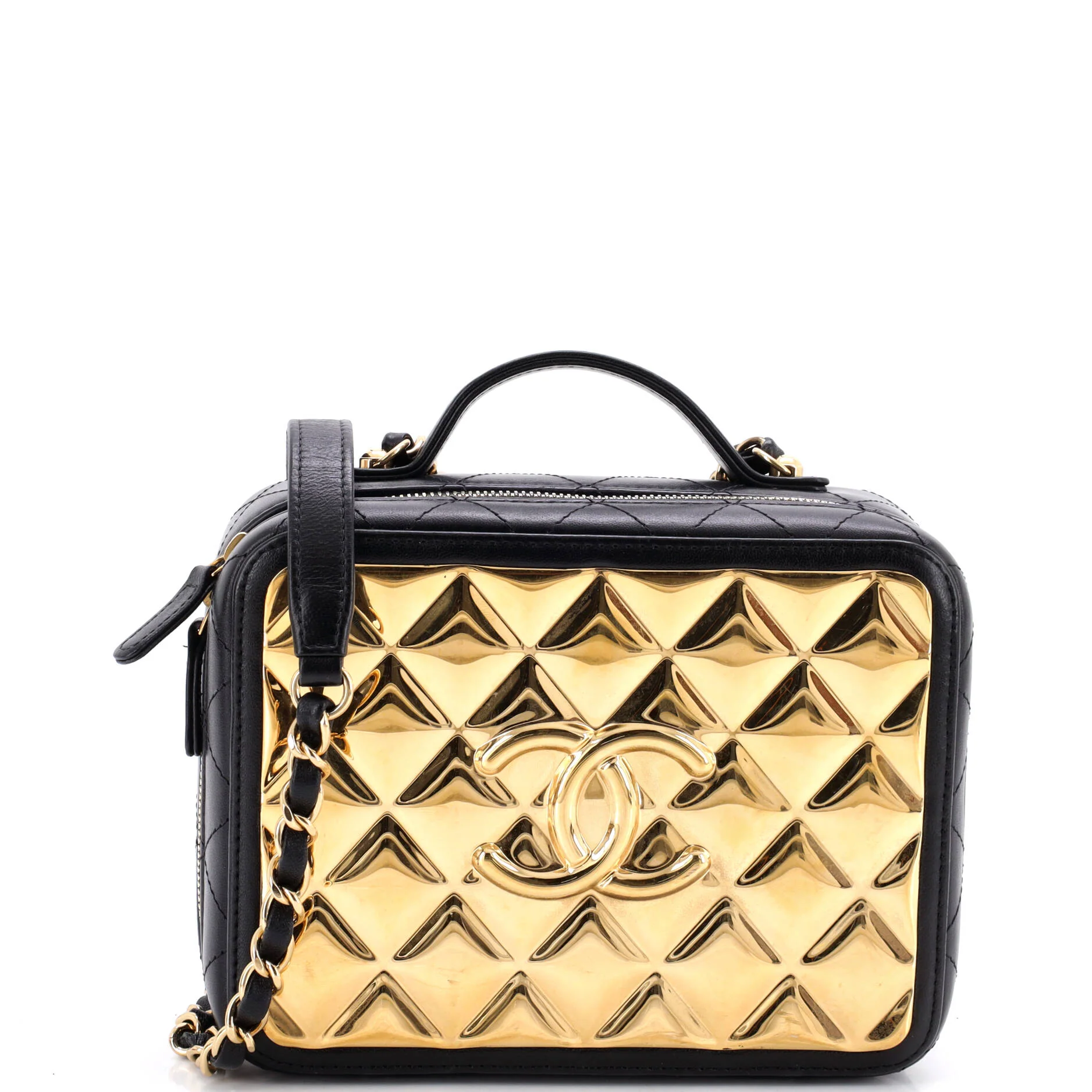 Golden Plate Vanity Case Quilted Metal and Lambskin Medium