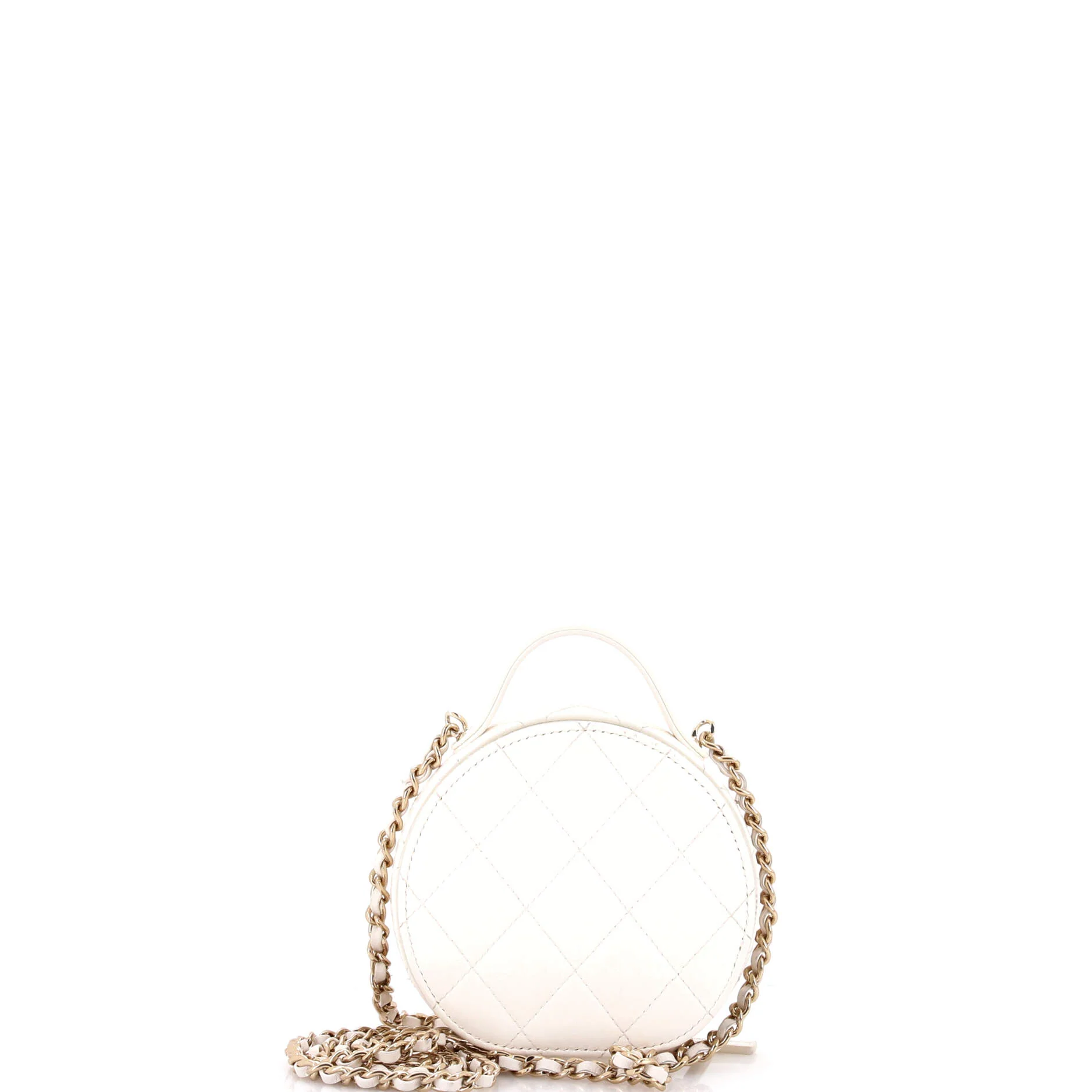 Handle with Care Round Vanity Case with Chain Quilted Lambskin Small - Image 3