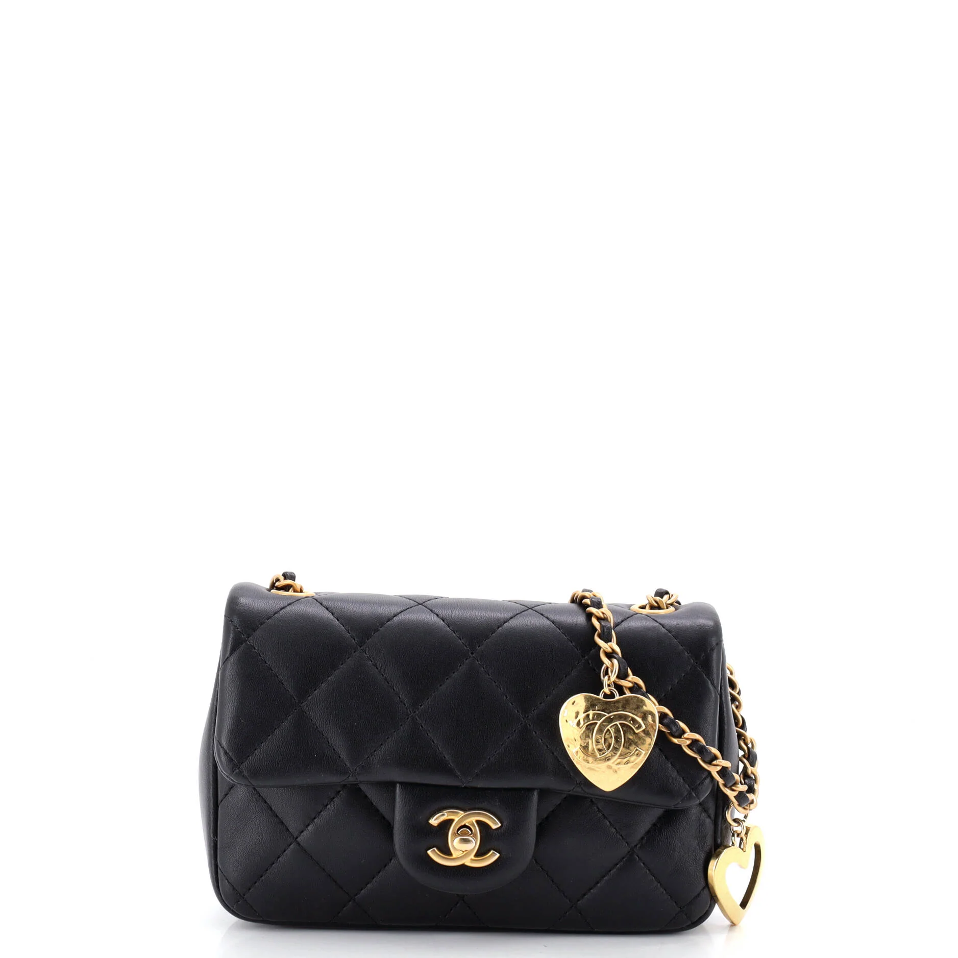 Heart Charms Flap Bag Quilted Lambskin Mini