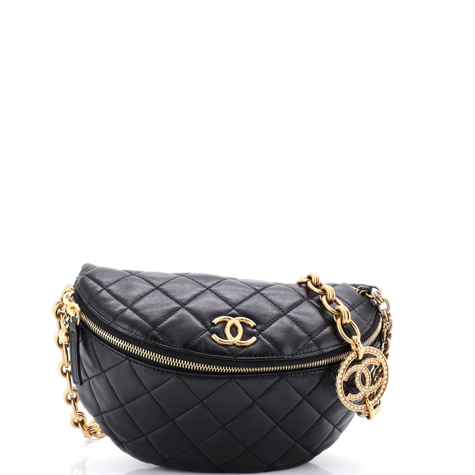 Jeweled CC Waist Bag Quilted Lambskin with Faux Pearls