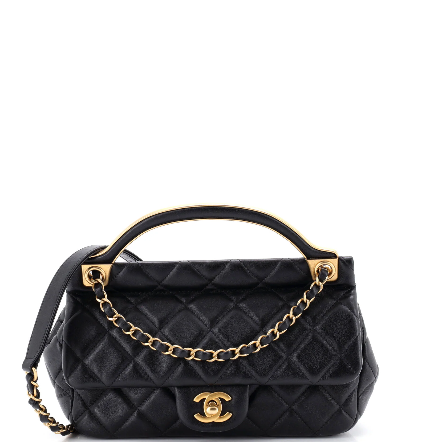 Lady Handle Flap Bag Quilted Calfskin Small