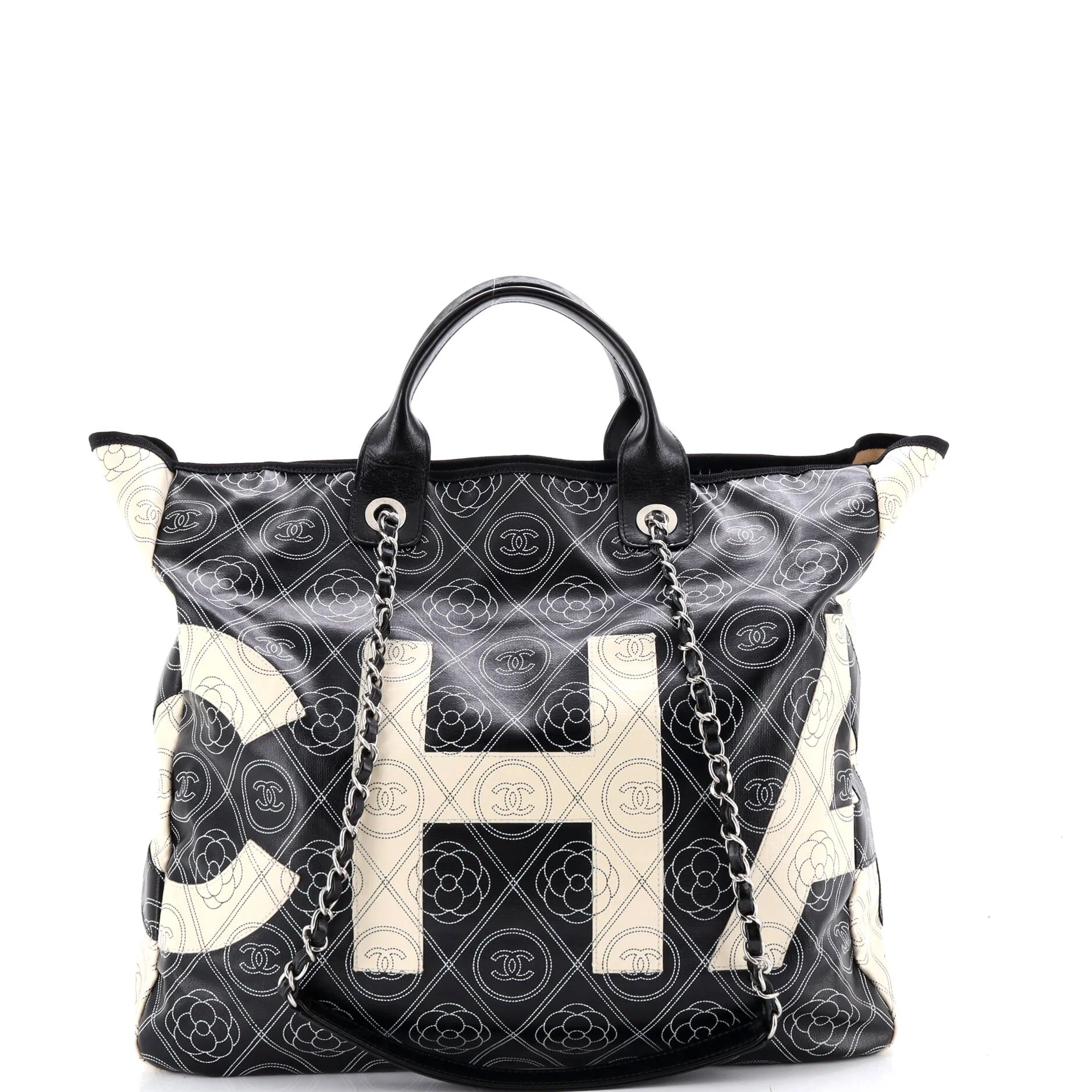 Logo Camellia Shopping Tote Printed Coated Canvas Medium