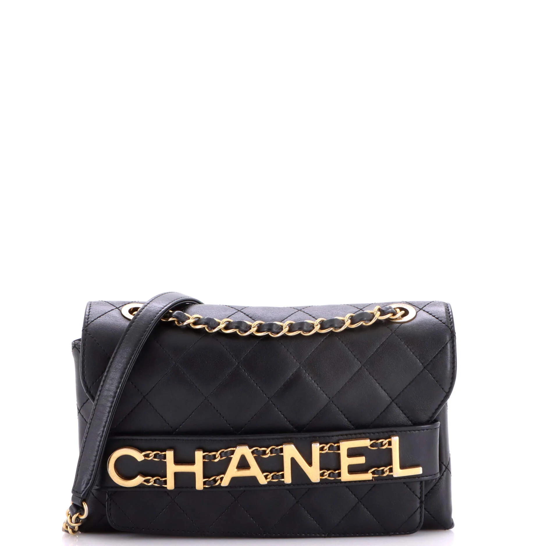 Logo Enchained Flap Bag Quilted Calfskin Medium