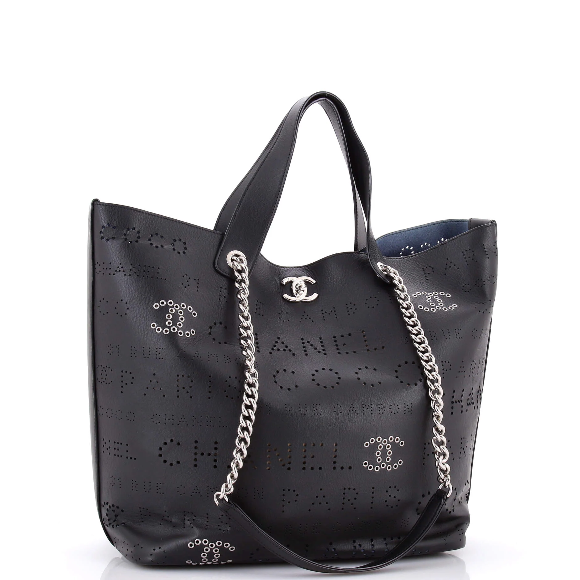 Logo Eyelets Shopping Tote Perforated Calfskin Medium - Image 3