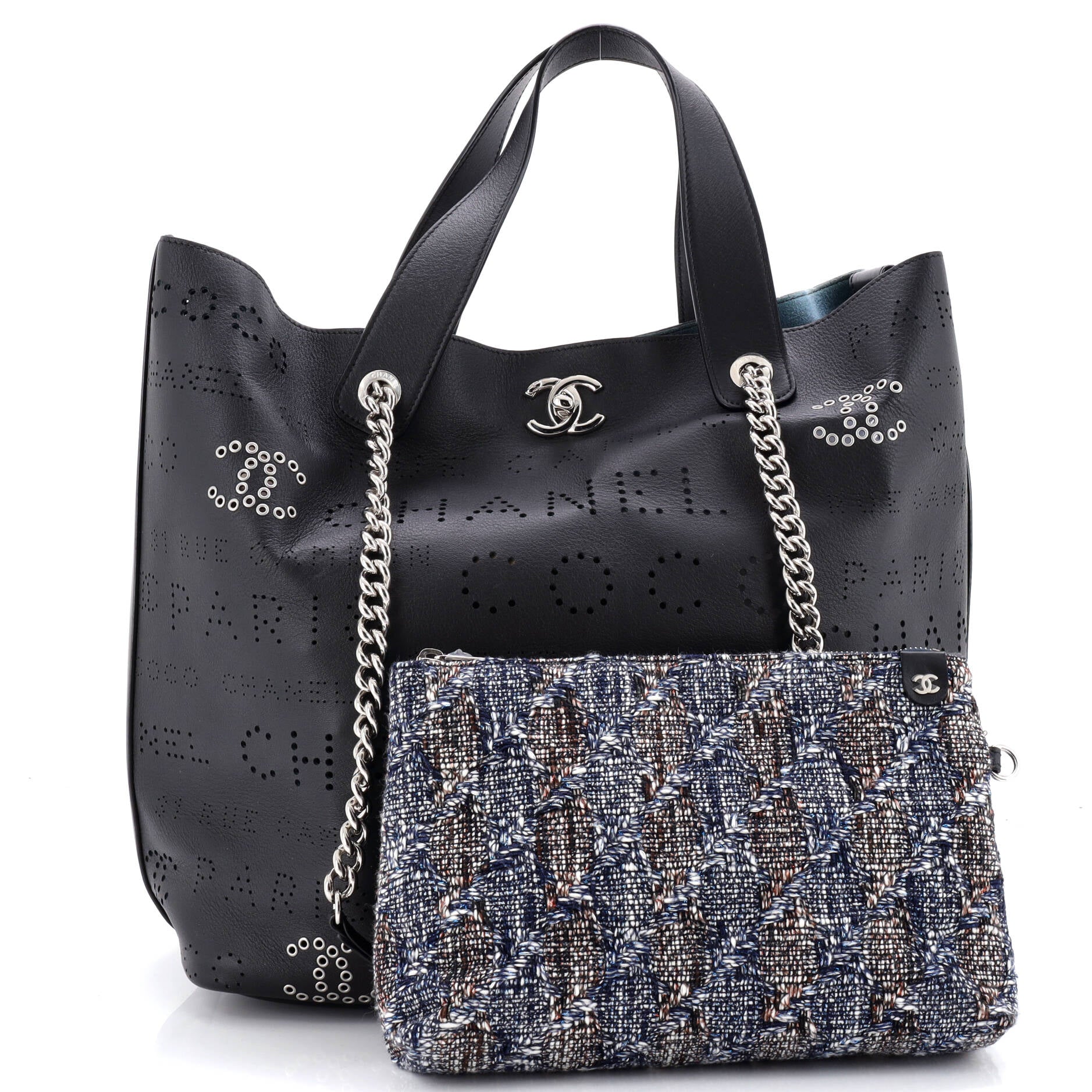Logo Eyelets Shopping Tote Perforated Calfskin Medium - Image 3
