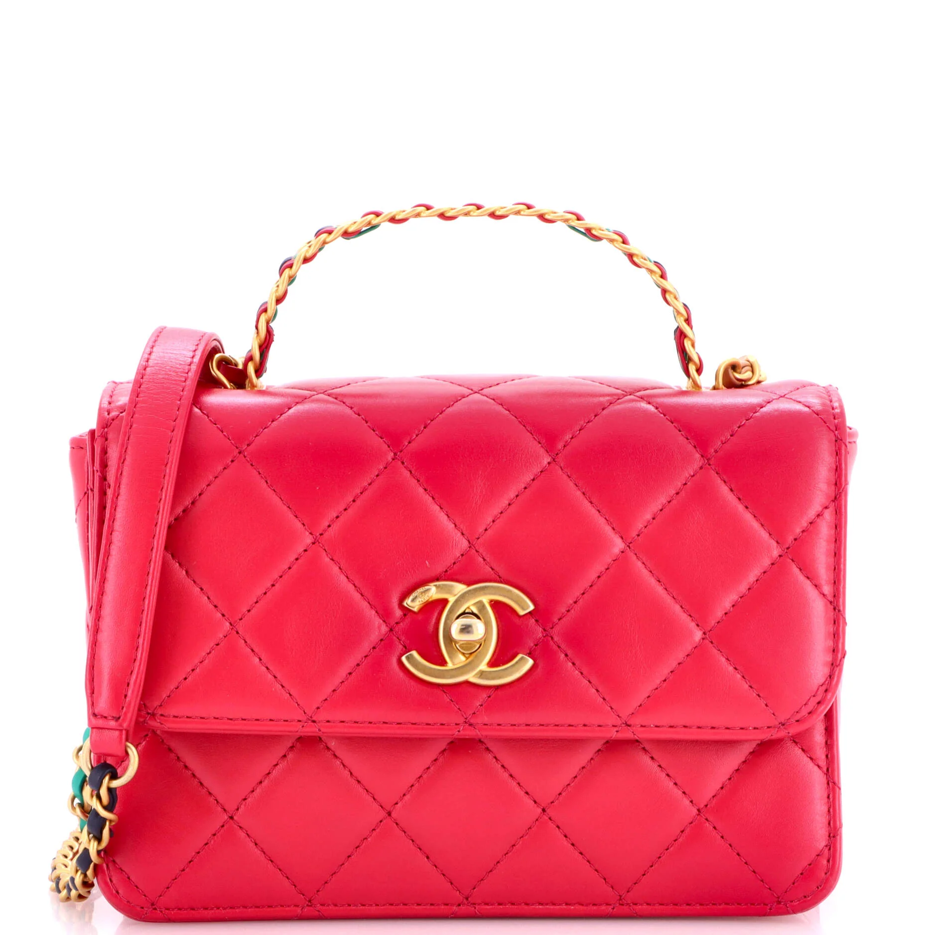 Logo Links Top Handle Flap Bag Quilted Calfskin Mini