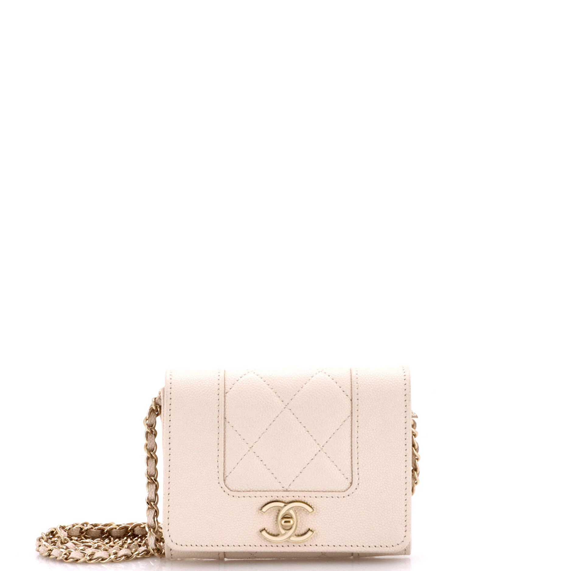 Mademoiselle Vintage Card Holder on Chain Quilted Caviar