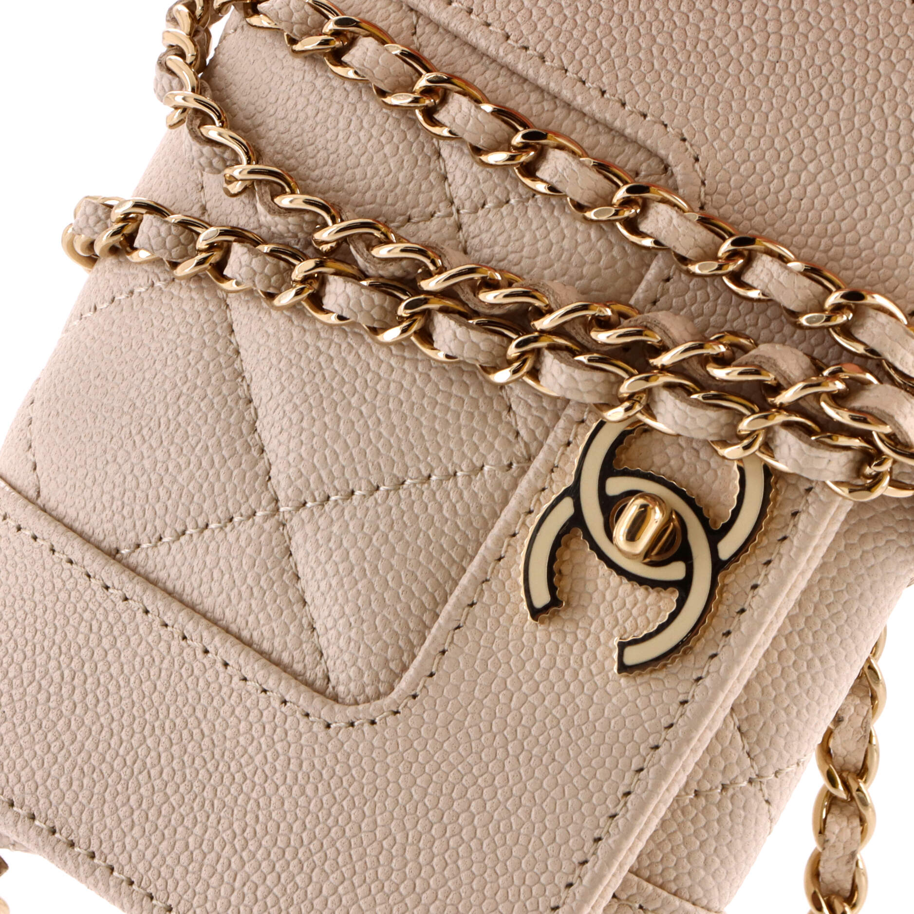 Mademoiselle Vintage Card Holder on Chain Quilted Caviar - Image 7
