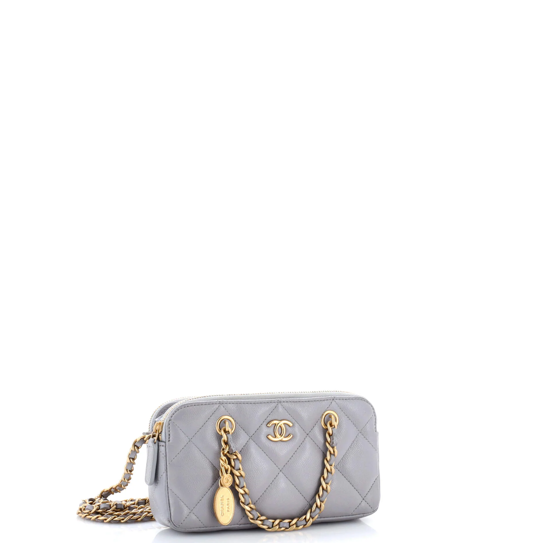 Medallion Charm Double Zip Clutch with Chain Quilted Caviar - Image 2
