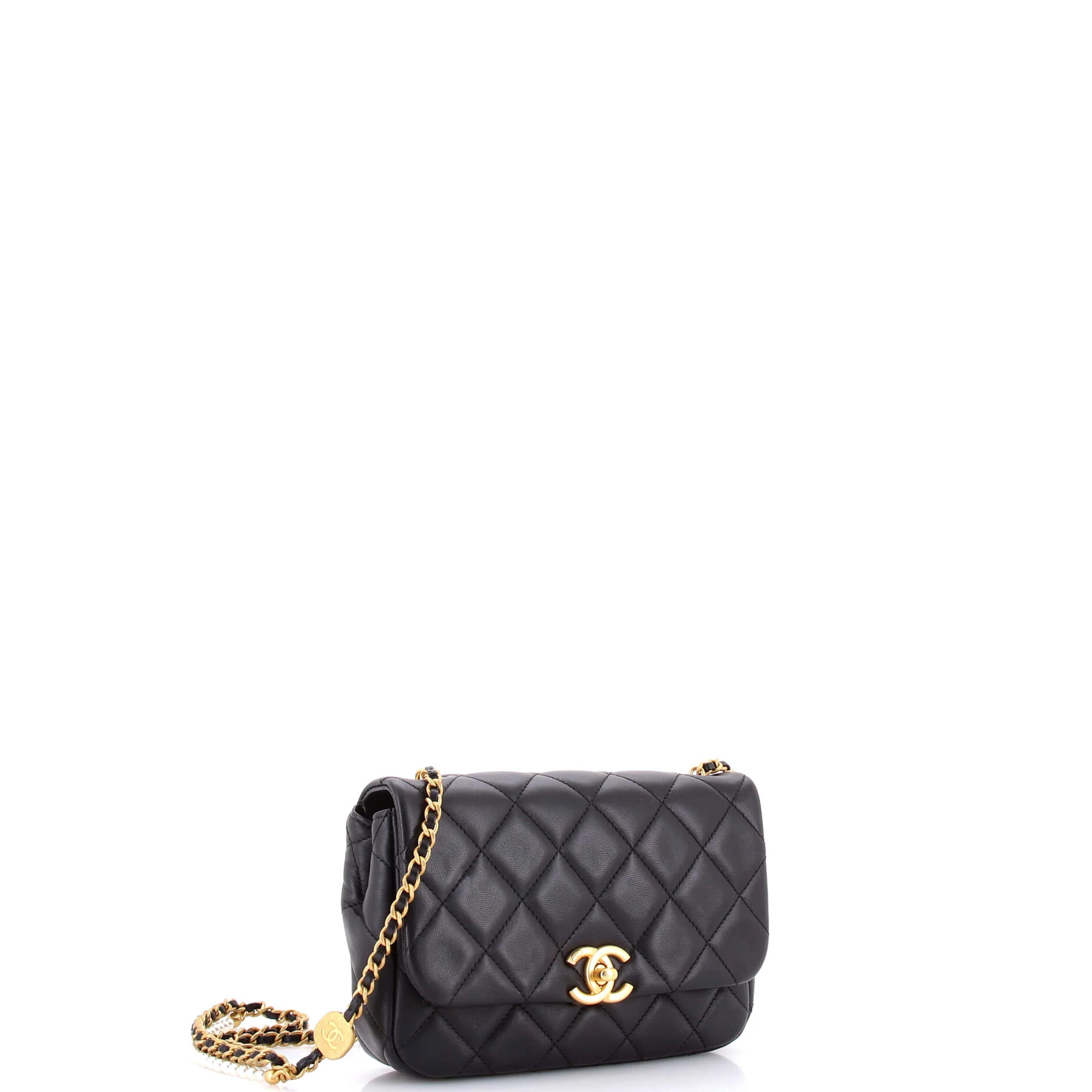 Medallion Pearl Chain Flap Bag Quilted Lambskin Mini - Image 3
