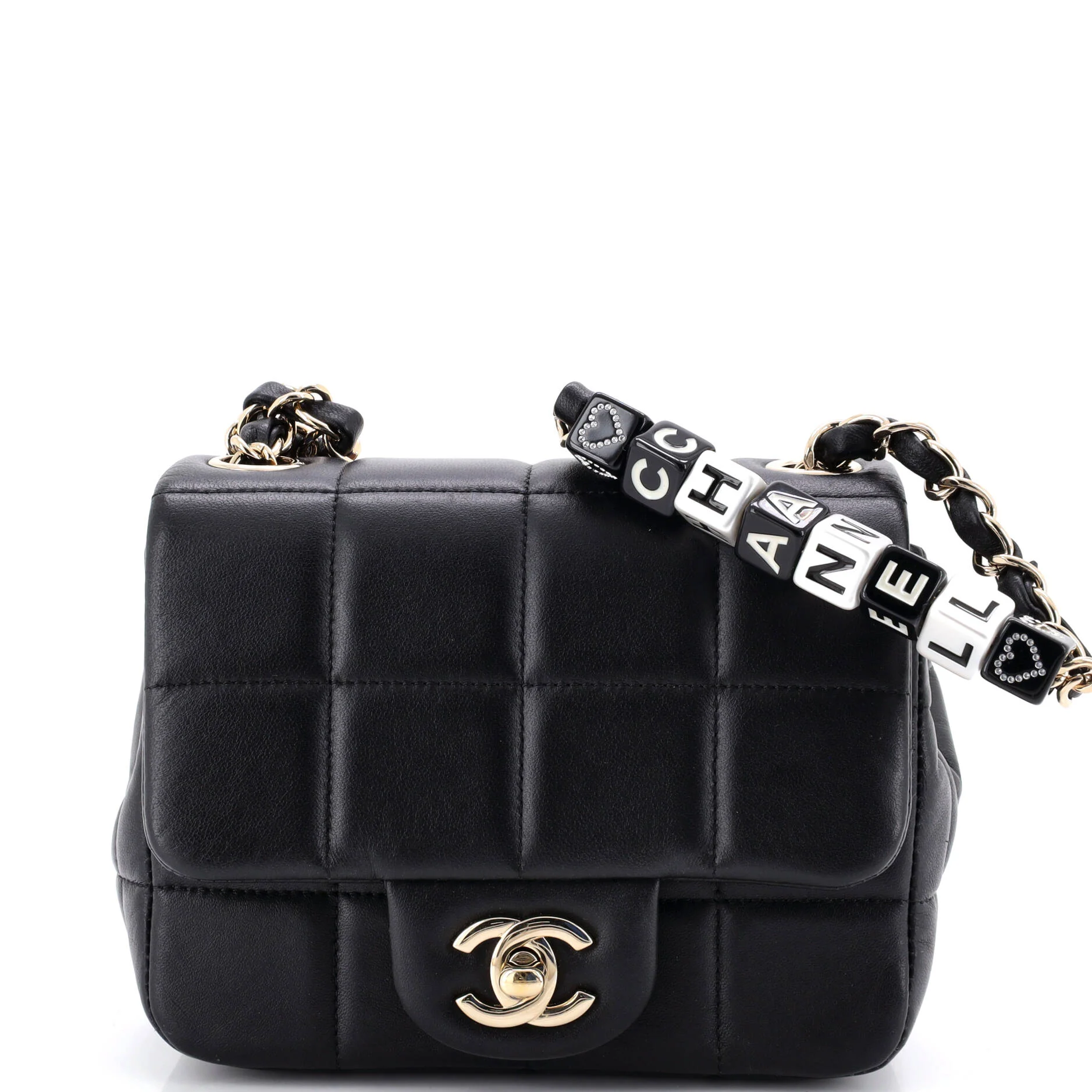 Monacoco Logo Blocks Square Flap Bag Quilted Lambskin with Resin Mini