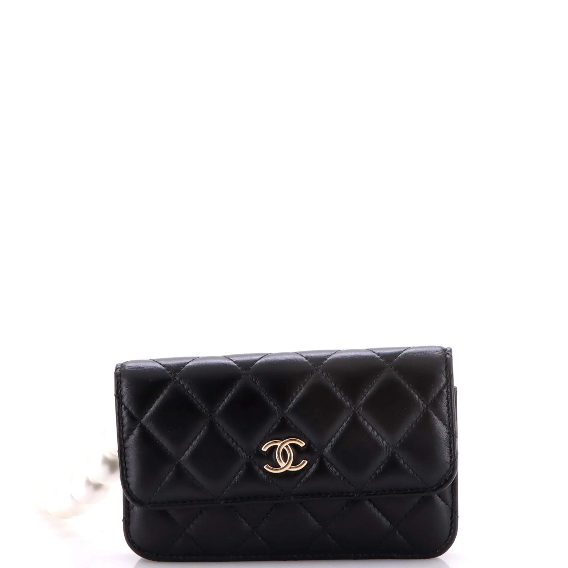 Pearl Strap Clutch with Chain Quilted Calfskin