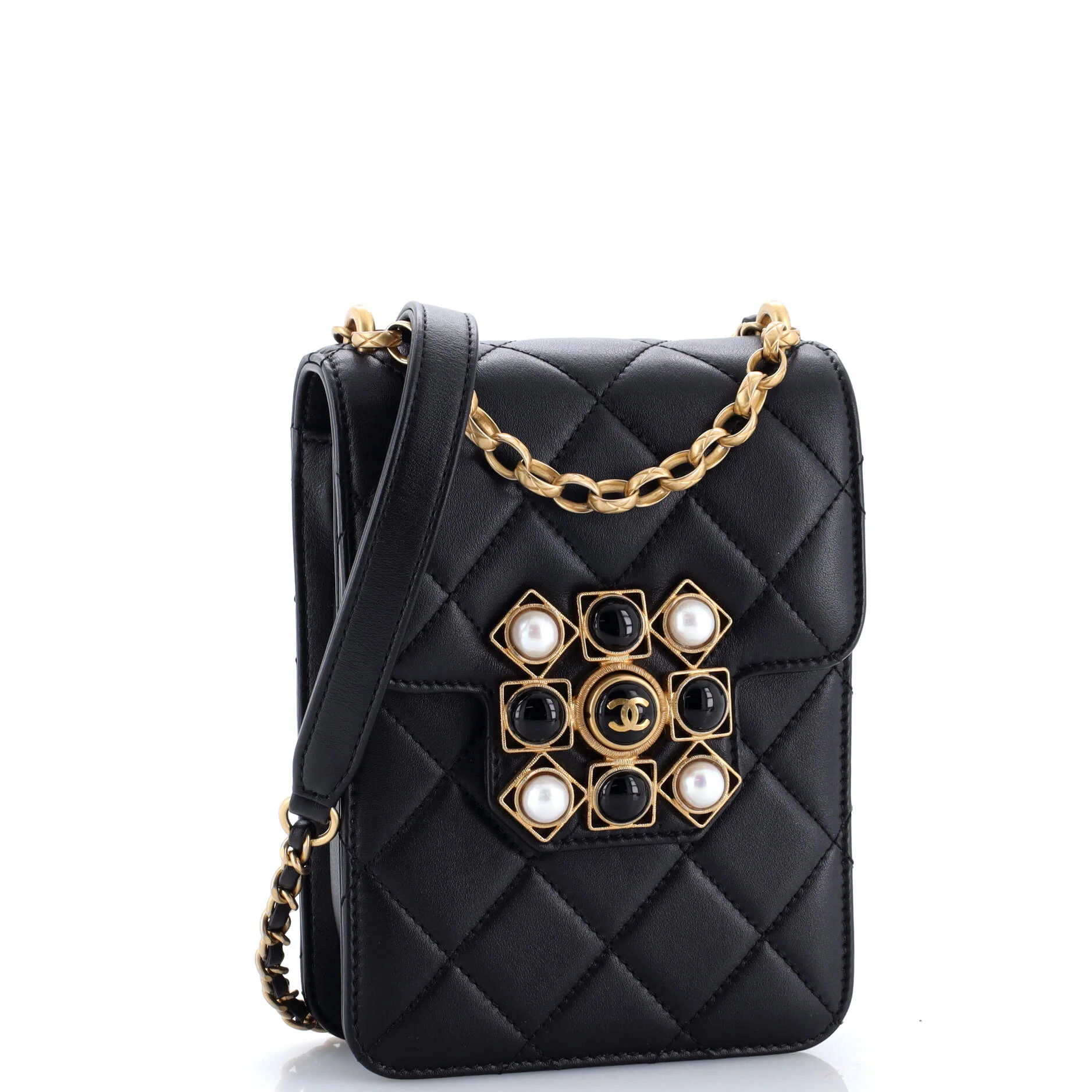 Resin and Pearl CC Flap Bag Quilted Calfskin North South - Image 2