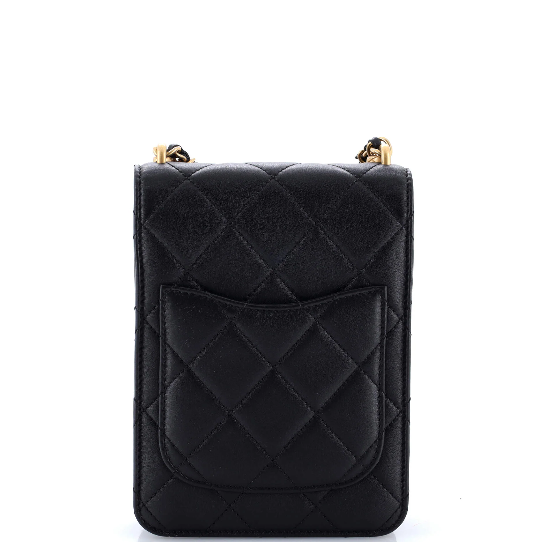 Resin and Pearl CC Flap Bag Quilted Calfskin North South - Image 3