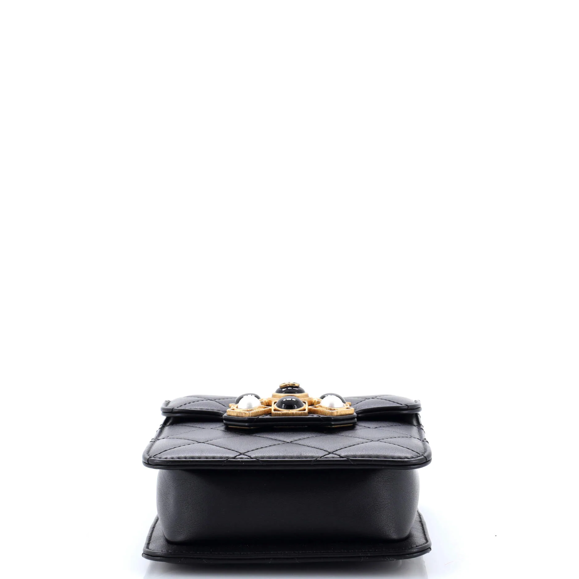 Resin and Pearl CC Flap Bag Quilted Calfskin North South - Image 4