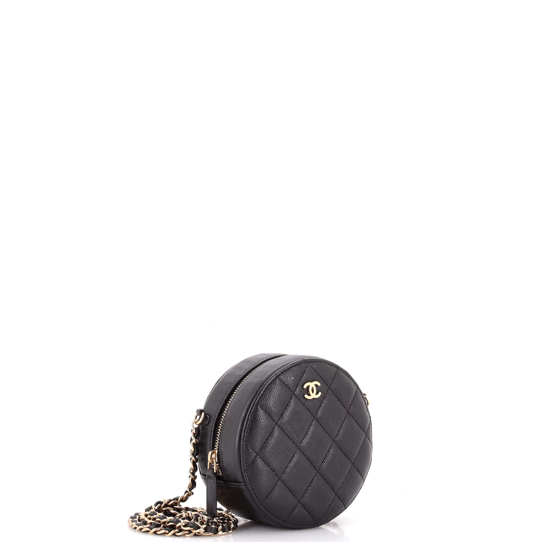 Round Clutch with Chain Quilted Caviar Mini - Image 2