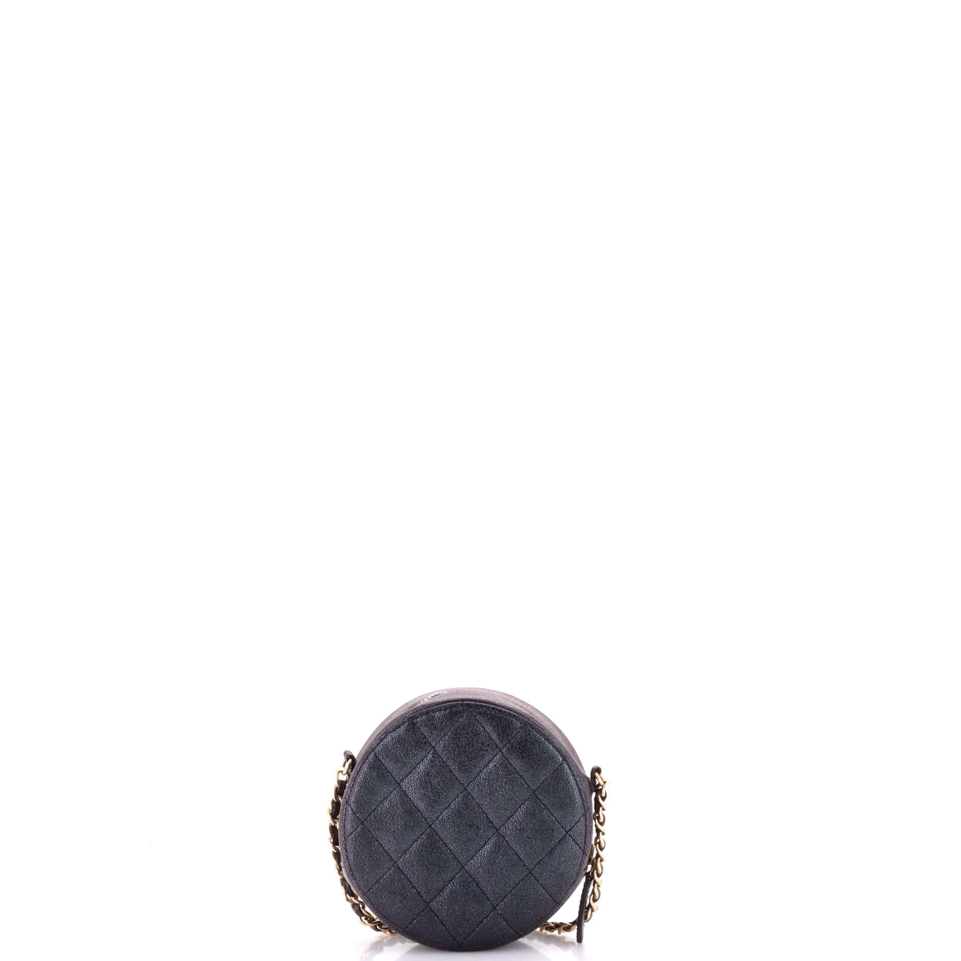 Round Clutch with Chain Quilted Iridescent Caviar Mini - Image 3