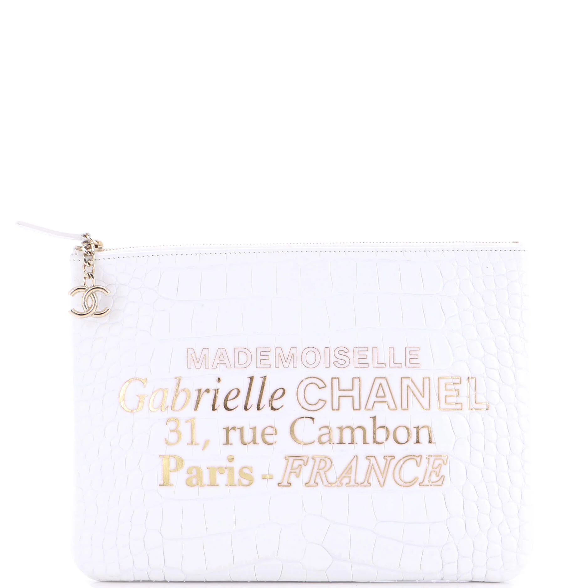 Signature O Case Pouch Printed Crocodile Embossed Calfskin Medium