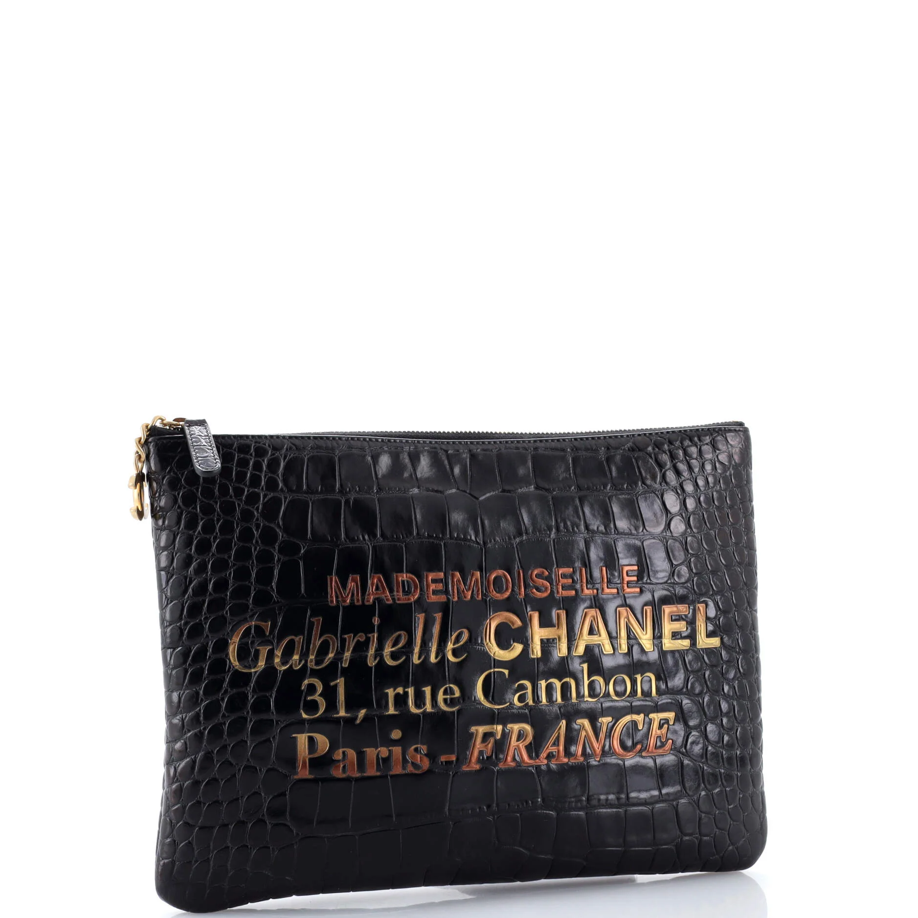 Signature O Case Pouch Printed Crocodile Embossed Calfskin Medium - Image 2