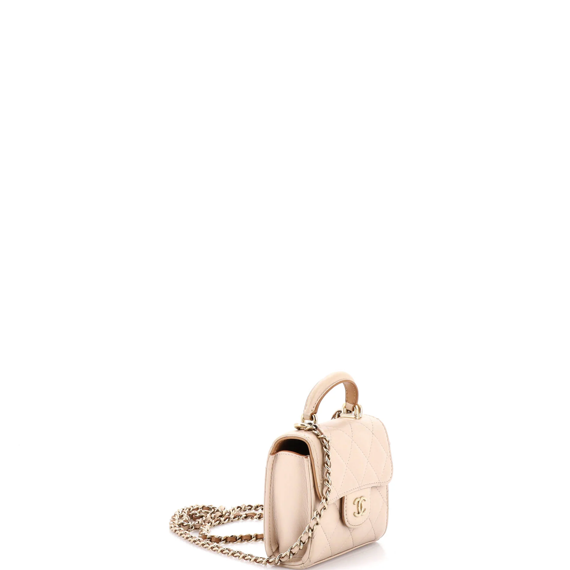 Square Classic Flap Top Handle Clutch with Chain Quilted Lambskin - Image 2