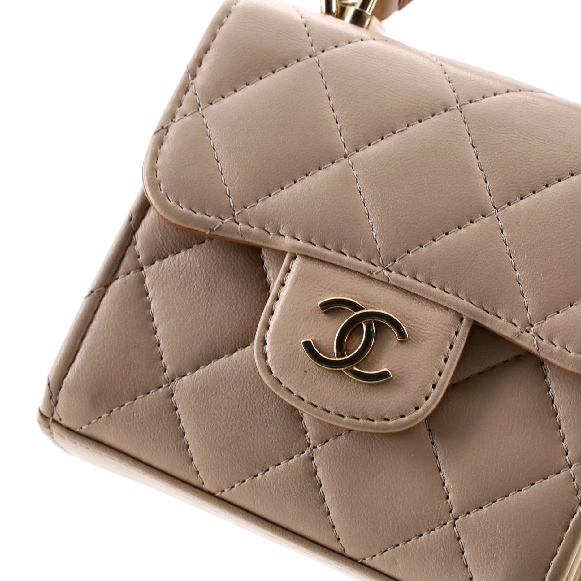 Square Classic Flap Top Handle Clutch with Chain Quilted Lambskin - Image 6