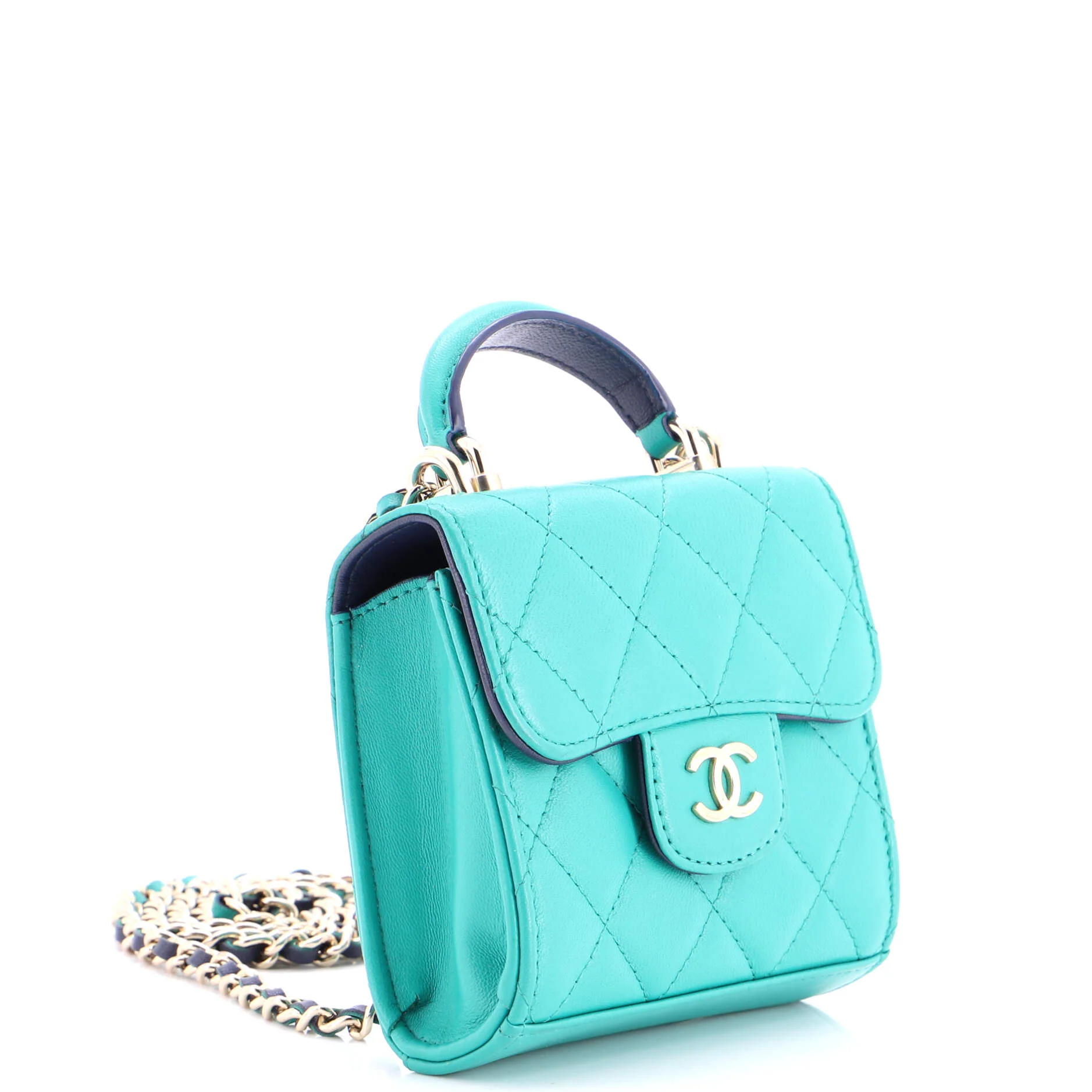 Square Classic Flap Top Handle Clutch with Chain Quilted Lambskin - Image 2