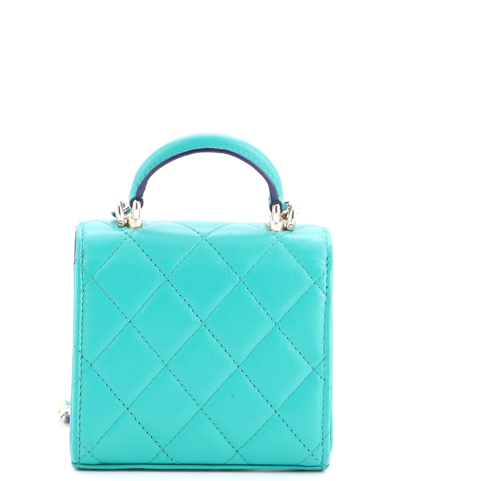 Square Classic Flap Top Handle Clutch with Chain Quilted Lambskin - Image 3